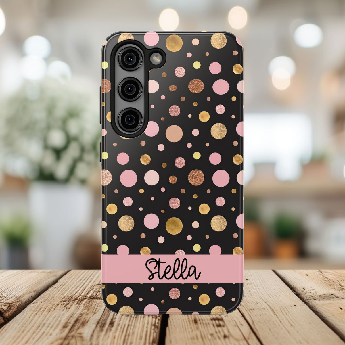 Personalized Gold & Pink Confetti Tough Phone Case — Glitter Dot Protective Phone Cover