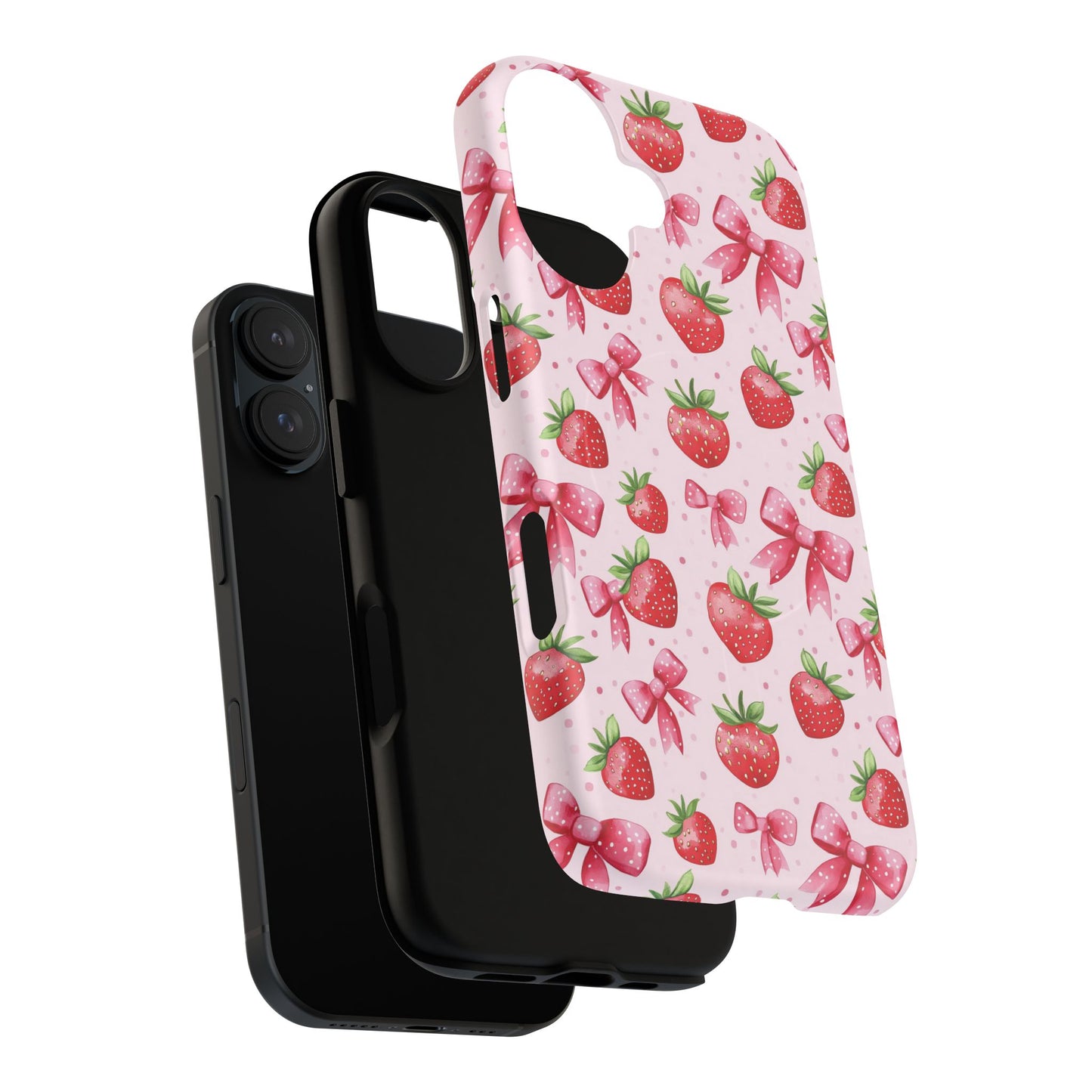 Strawberry Blush Coquette Magnetic Tough iPhone Cases - Funky Fruit Cases, Floral iPhone Cover, Trendy Gifts, iPhone Accessories, Strawberry Lover
