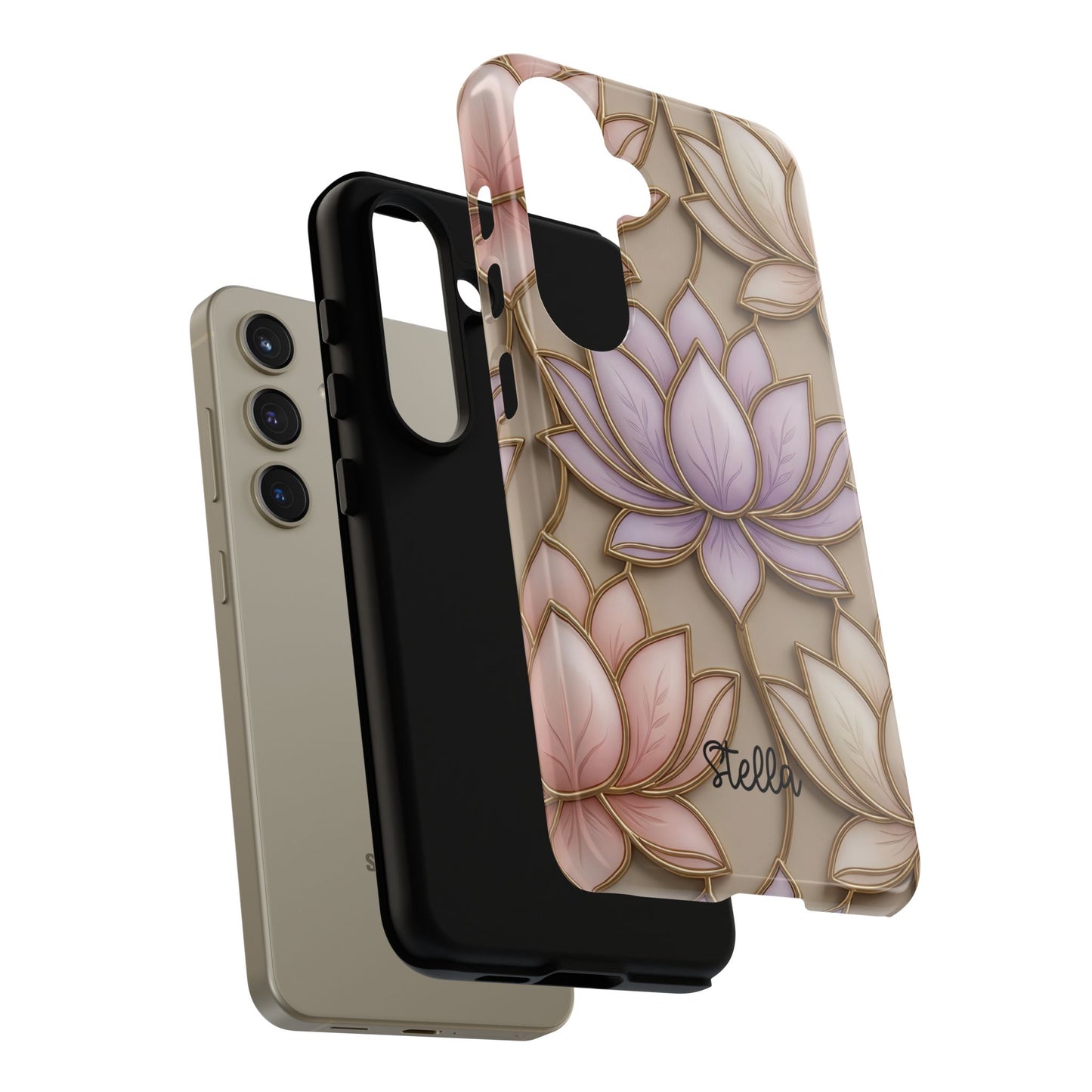 Personalized Lotus Floral Stained Glass Effect Tough Phone Case