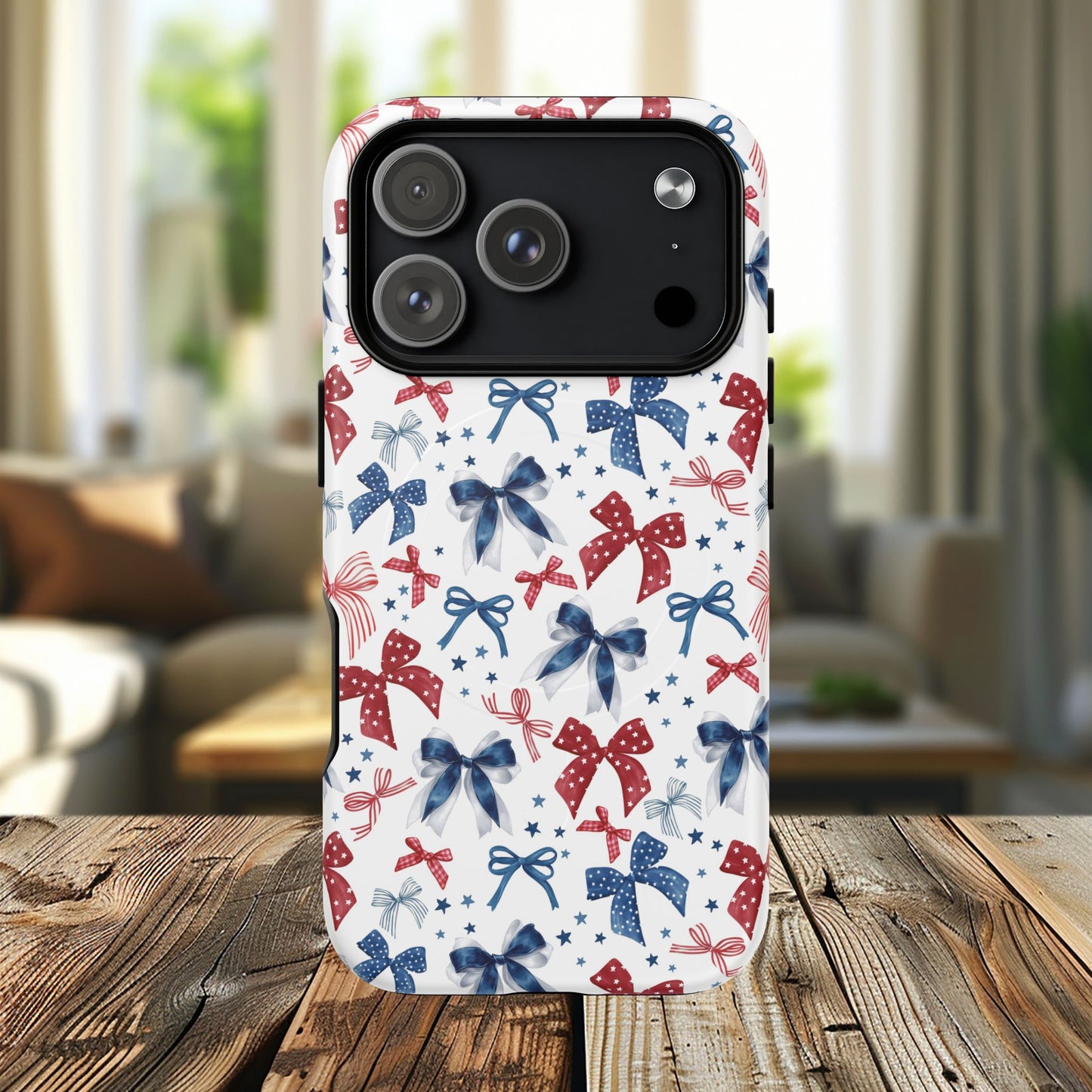 Patriotic Coquette Tough iPhone Magnetic Case, Stylish Gift for Her, Summer Celebrations, Cute Bow Design