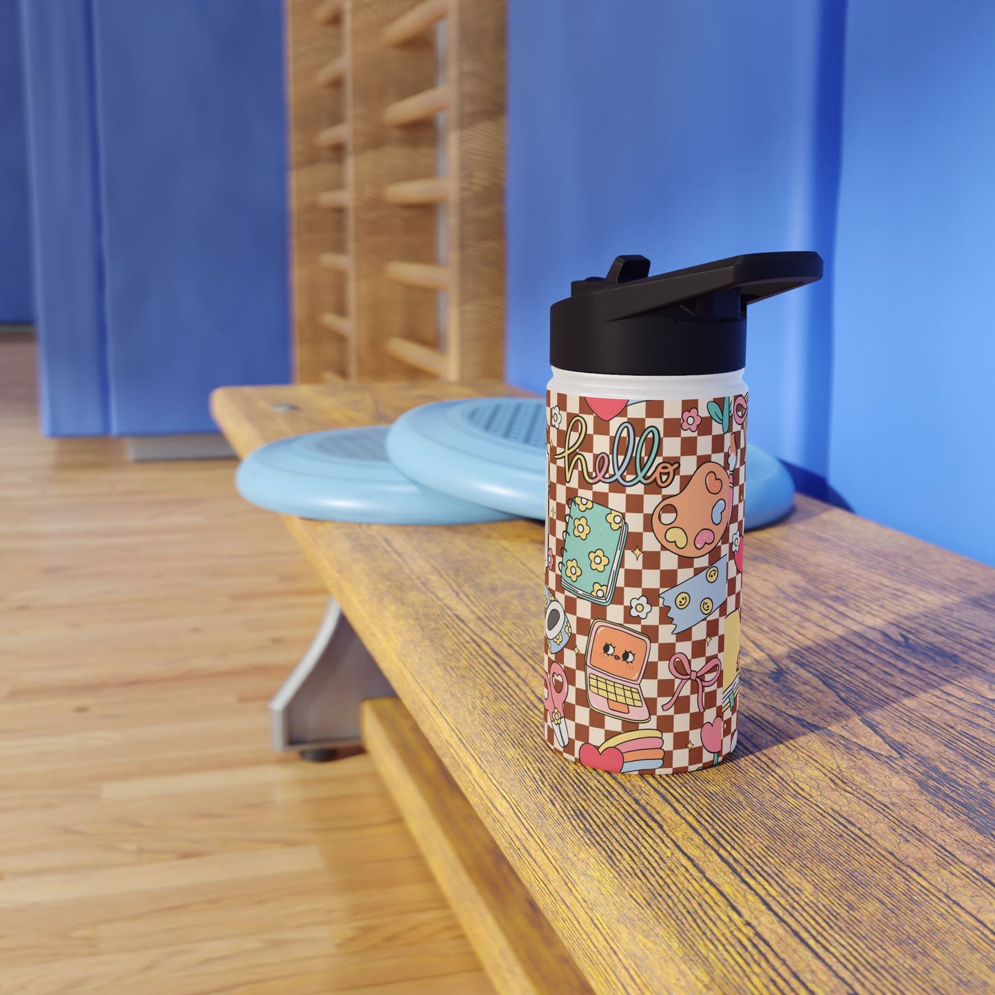 Personalized Brown Doodle Daydream Composition Book Inspired Stainless Steel Water Bottle for Kids, School Supplies, Eco-Friendly Drinkware, Back to School, Teacher Gifts