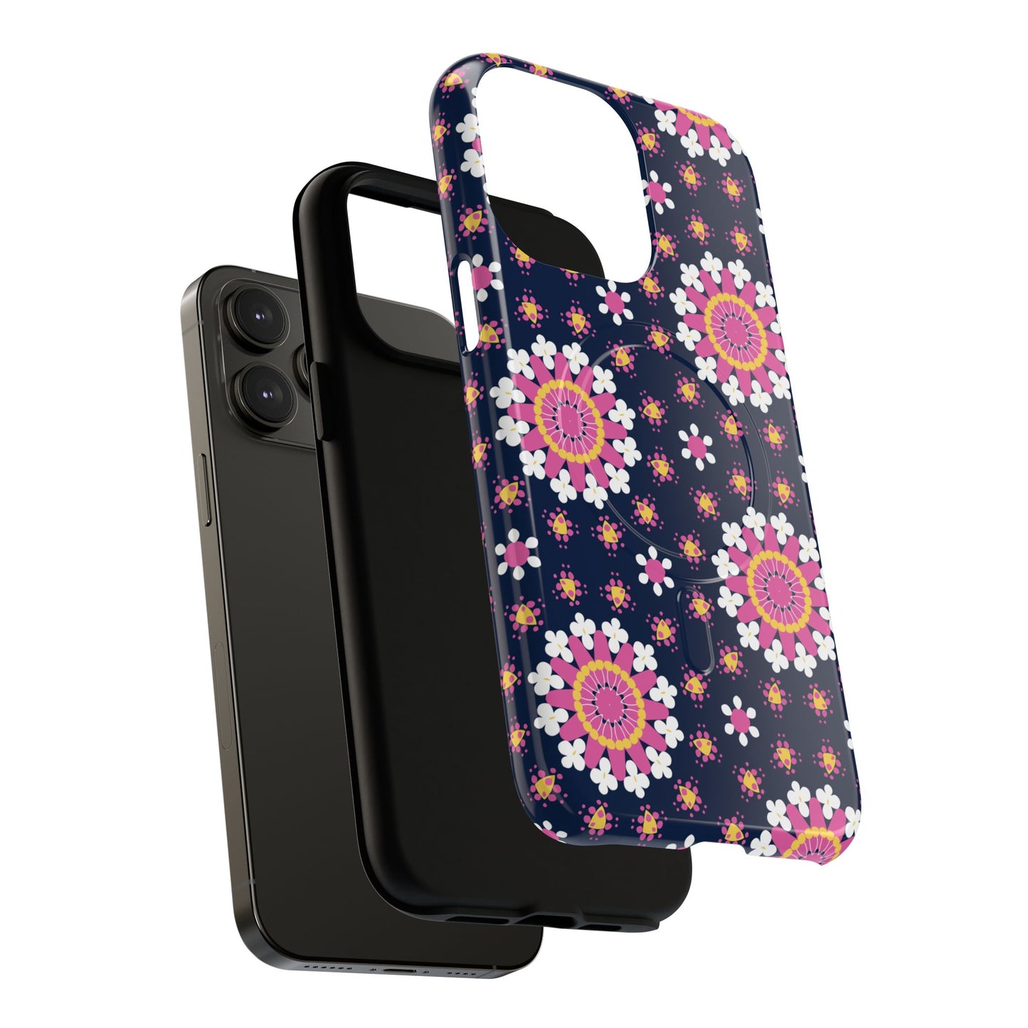 Midnight Mandala Bloom Tough iPhone Magnetic Case, Vibrant Design for Protection, Gift for Her, Trendy Accessory, Floral MagSafe iPhone Cover, Birthday, & Everyday Use