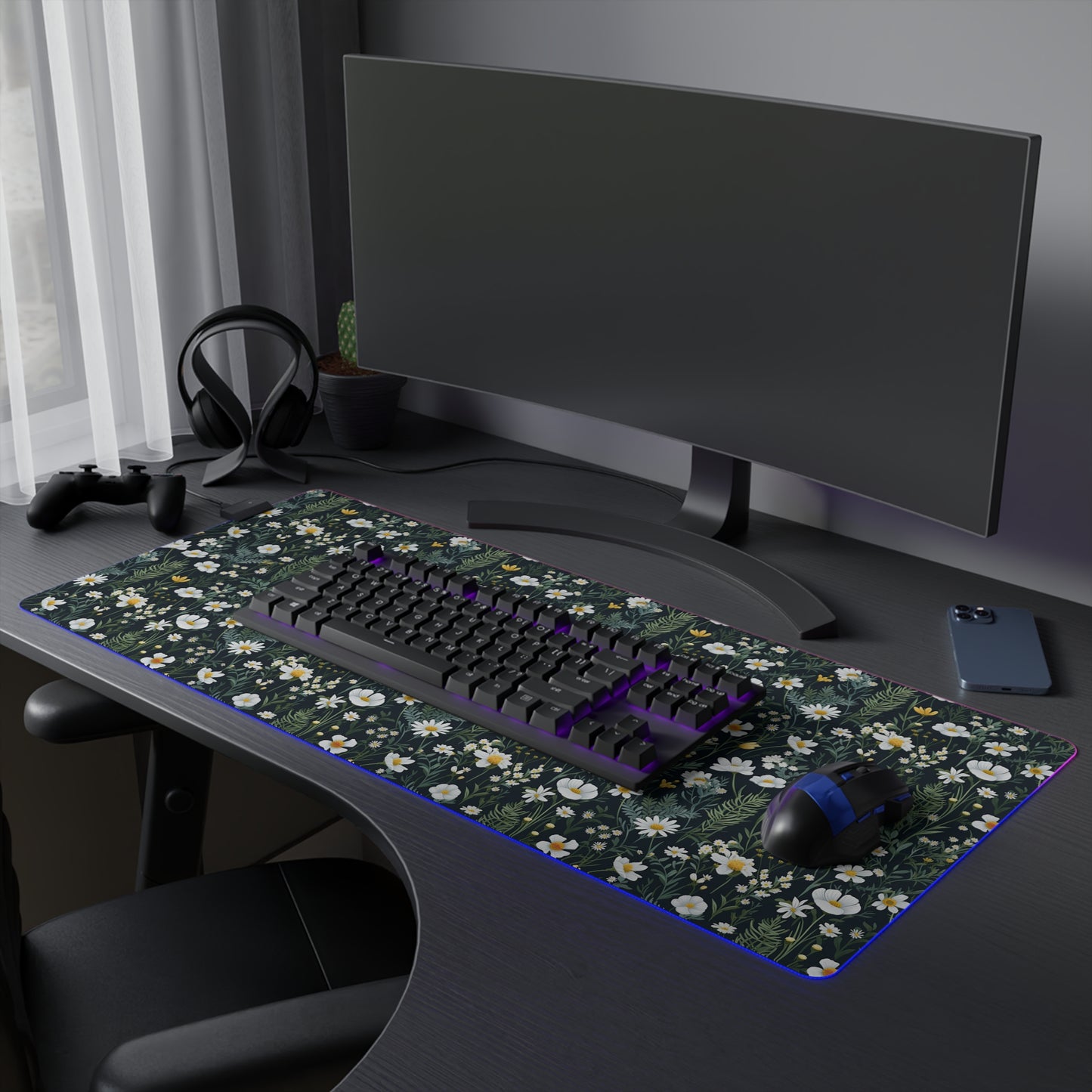 Daisy Delight Floral LED Gaming Mouse Pad – Custom Designed RGB Computer Accessory.