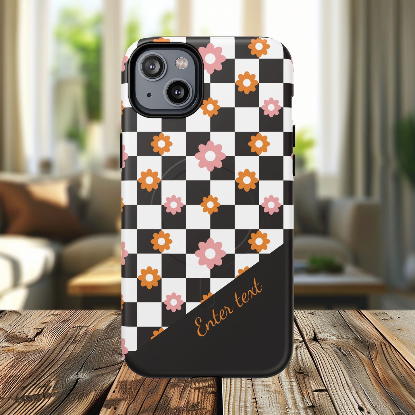 Groovy Checkered Bloom iPhone Case, Tough Magnetic Cases for Women, Stylish iPhone Cover, Trendy Floral Print, Gift for Her, Everyday Accessories