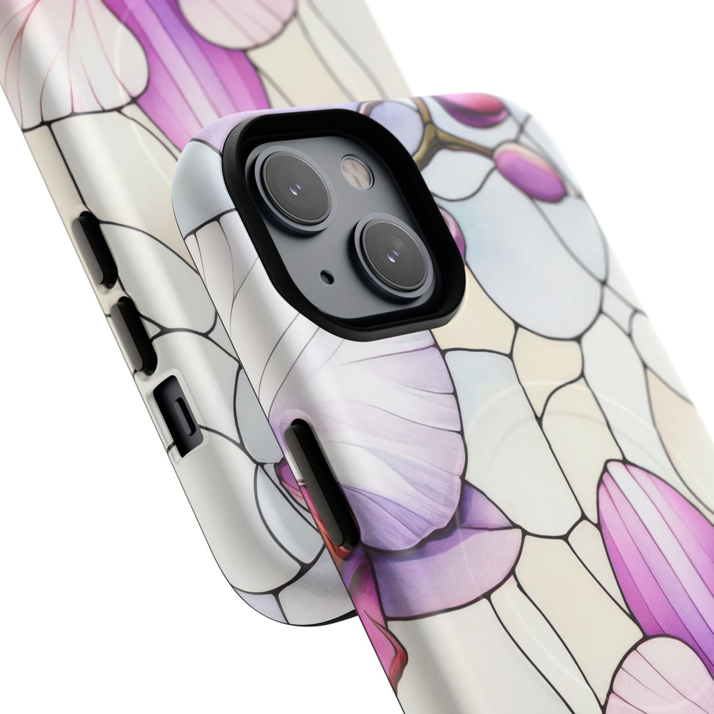 Orchid Grace Tough iPhone Magnetic Case, Protective iPhone Cover, Trendy Stained Glass Design, Floral Gift, Unique iPhone Accessory, Durable iPhone Case