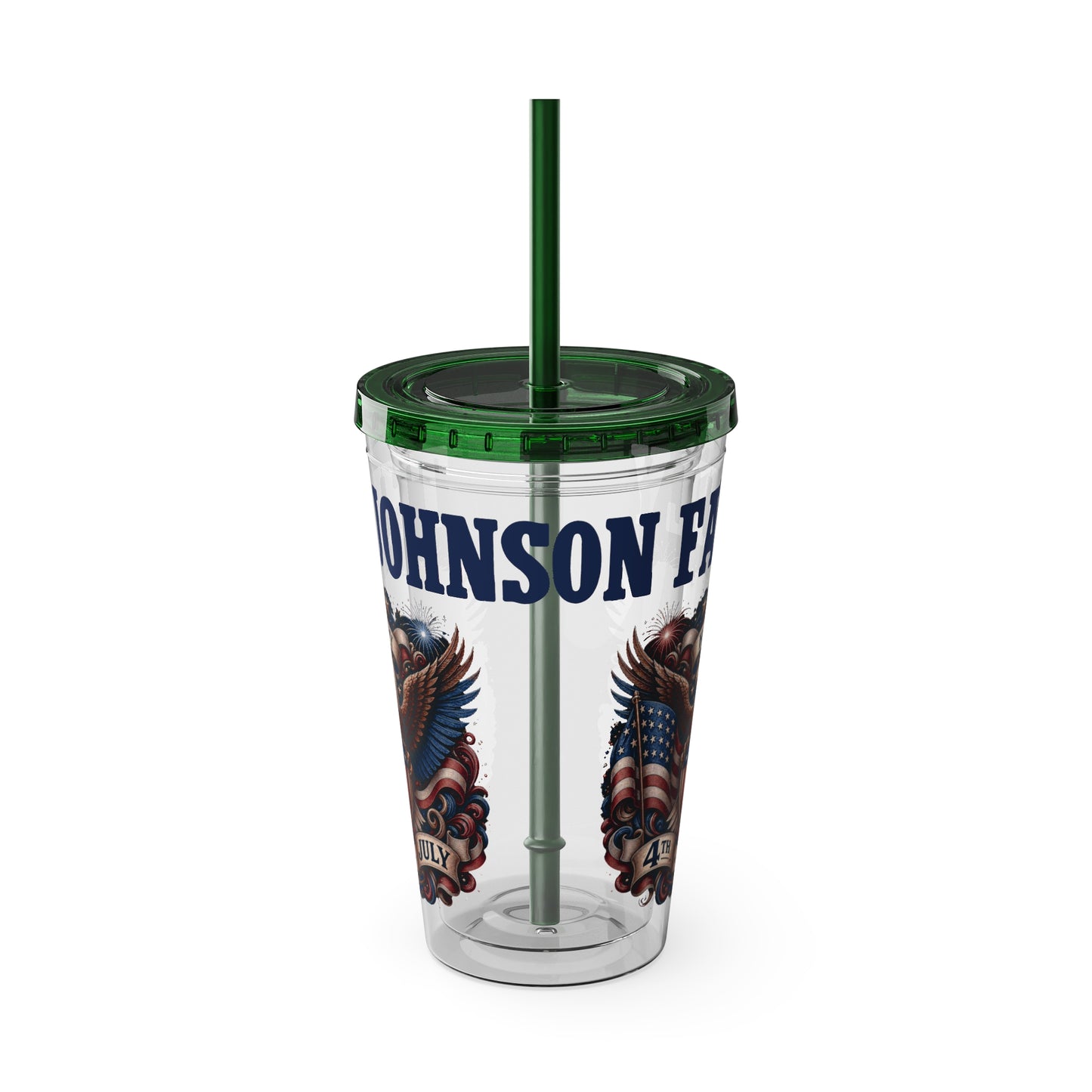 Patriotic Eagle 16oz Tumbler with Straw — "Happy 4th of July" USA Design