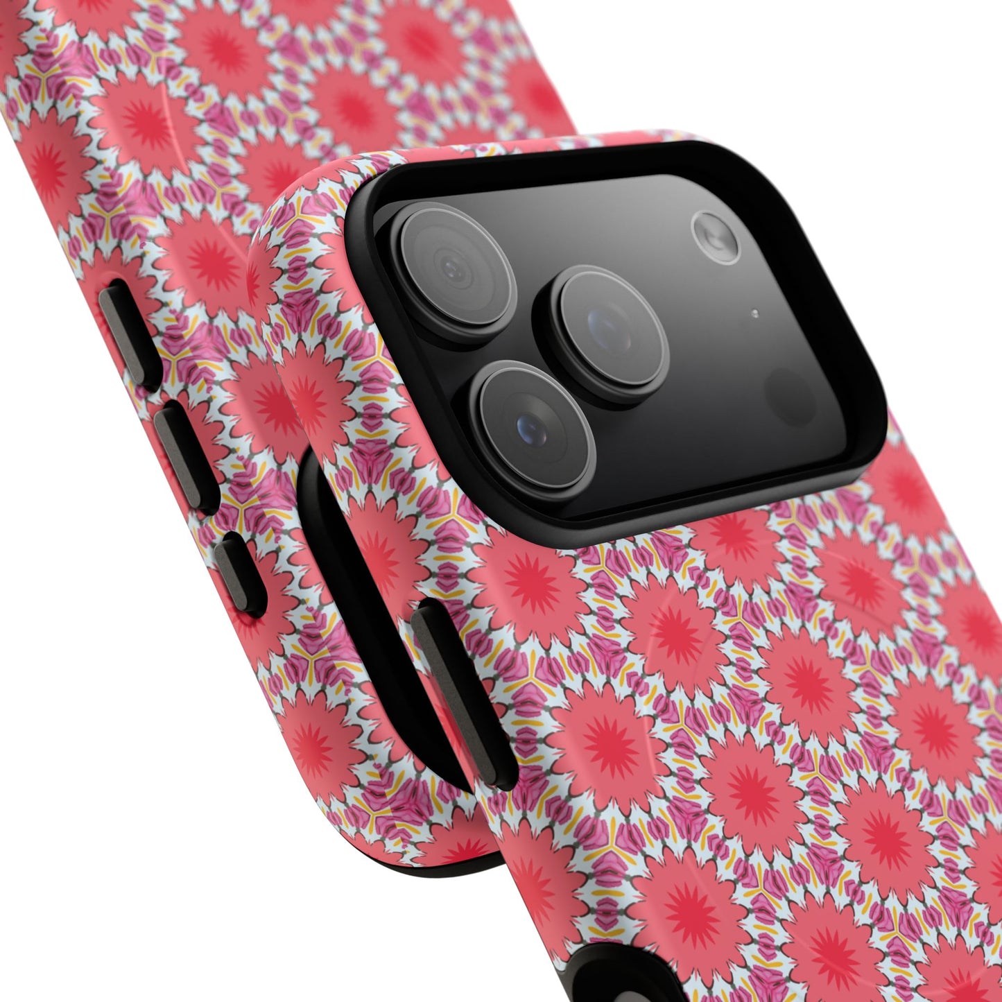 Roseburst Mosaic Vibrant Flower Pattern iPhone Case, Stylish iPhone Cover, Tough Magnetic Case, Floral Gift, Trendy Accessory for Her