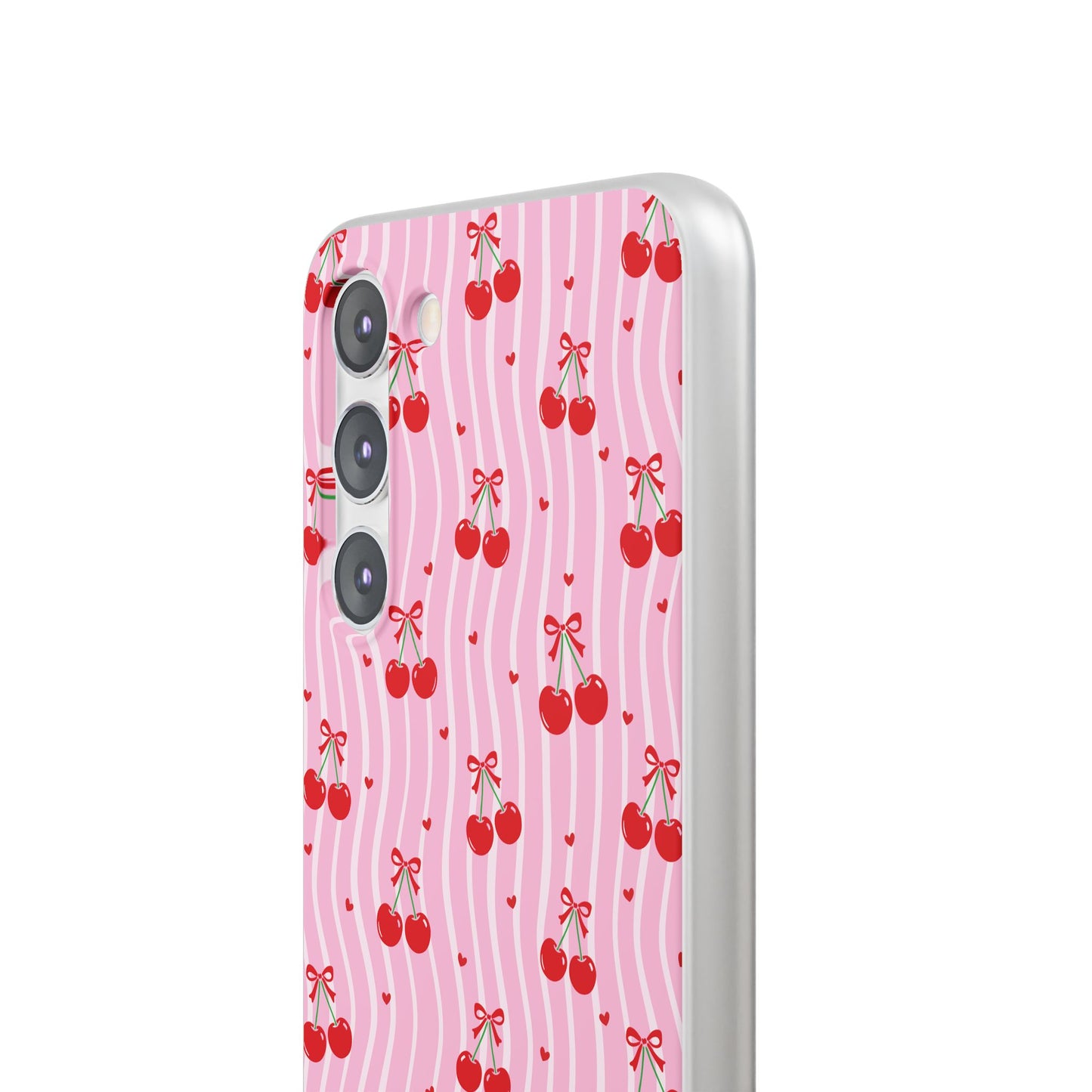 Personalized Cherry Blossom Dreams Flexi Case — Pink Retro Cherry iPhone® 7/8, 11, 12, 13, 14, 15, 16, 17, X/XS, SE, XR, Mini, Pro, Pro Max, Plus Cases.