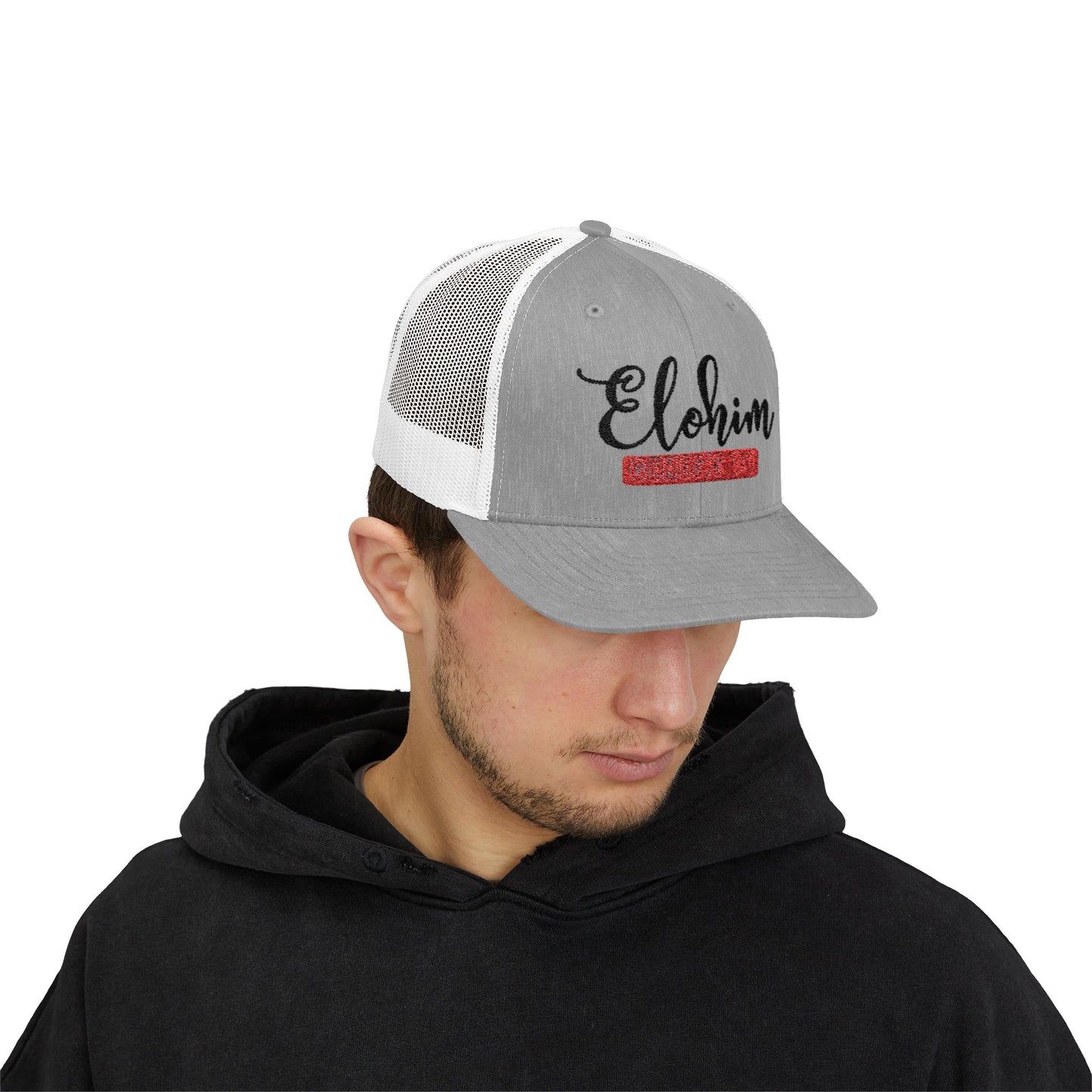 Embroidery 'ELOHIM, GENESIS 1:1' Faith Snapback Trucker Cap - Religious Hat, Stylish Accessory, Gift for Believers, Casual Wear, Outdoor Events, Faith-Based, Name of GOD.