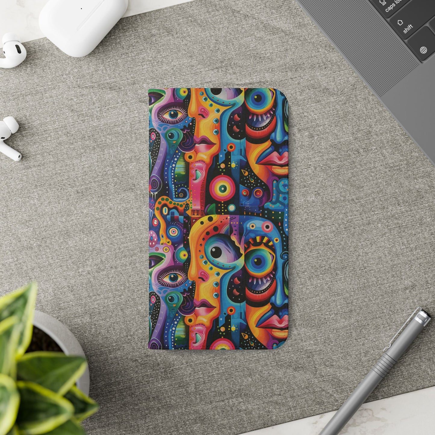 Psychedelic Visions Vibrant Art Flip iPhone and Samsung Phone Case - Colorful Faces Design for Phone Protection