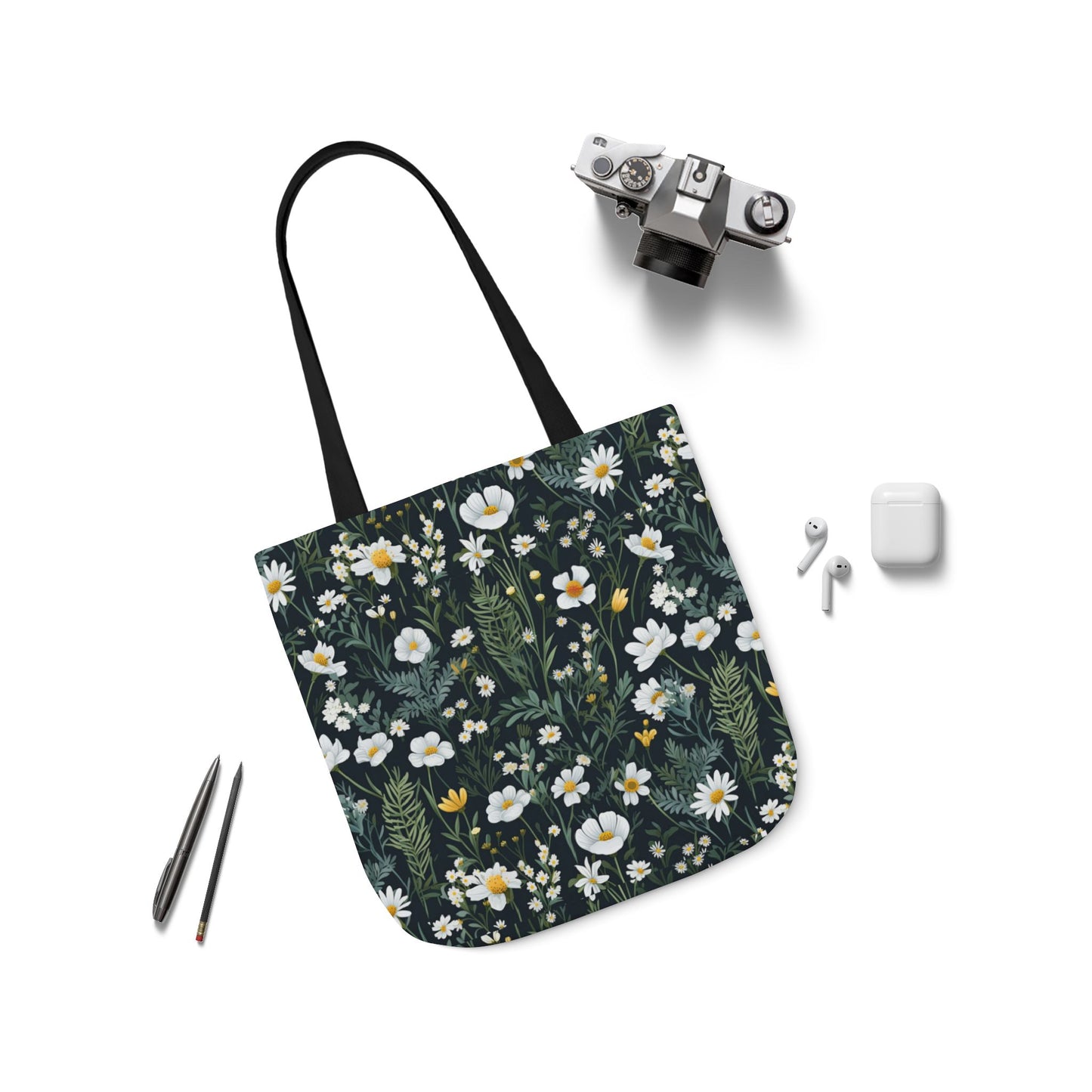 Daisy Delight Floral Canvas Tote Bag with 5-Color Straps | Eco-Friendly Shopping Bag