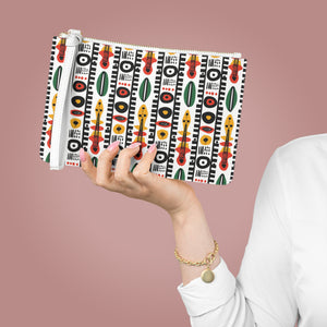 Afrobeat Harmony Clutch Bag - Vegan Leather Saffiano Pattern Fashionista On-the-Go Zip Fastening Wrist Strap.