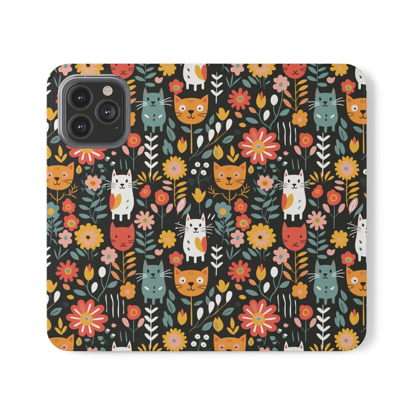 Whimsical Feline Garden iPhone and Samsung Flip Cases