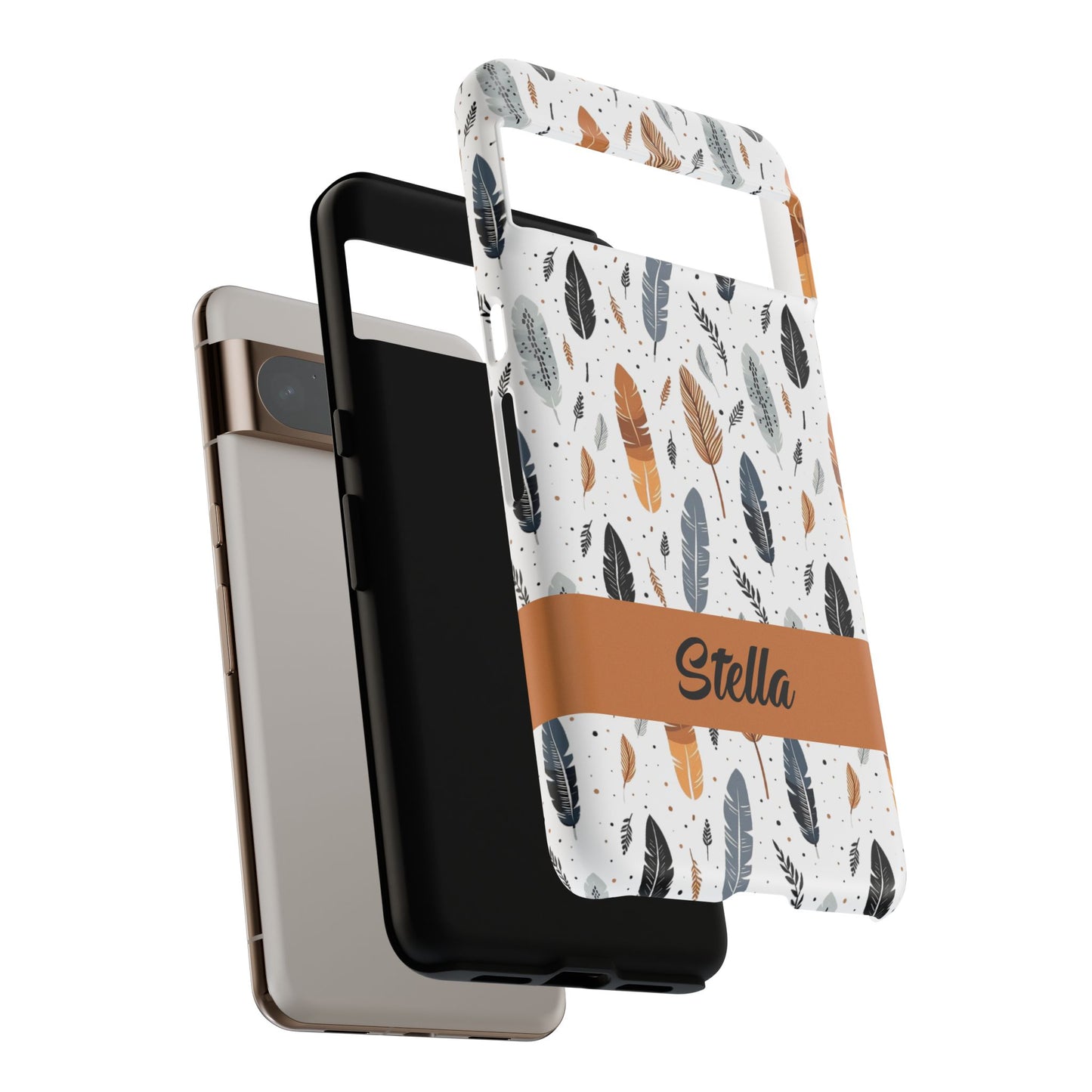 Personalized Whispering Feathers Samsung, Google Pixel and iPhone Case, Custom Name Case.
