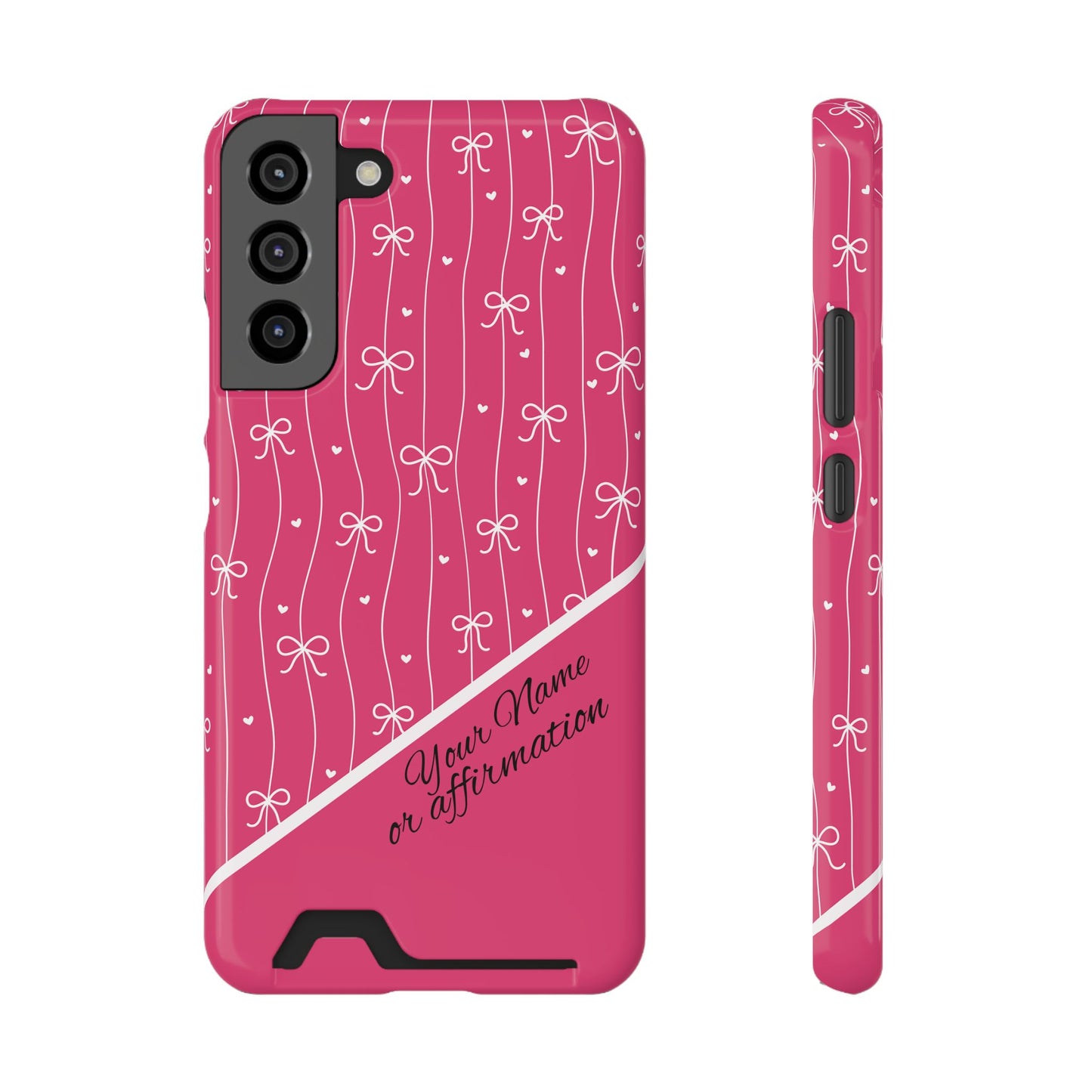 Personalized Pink Bow Coquette iPhone and Samsung Card Case — Custom Name or Affirmation
