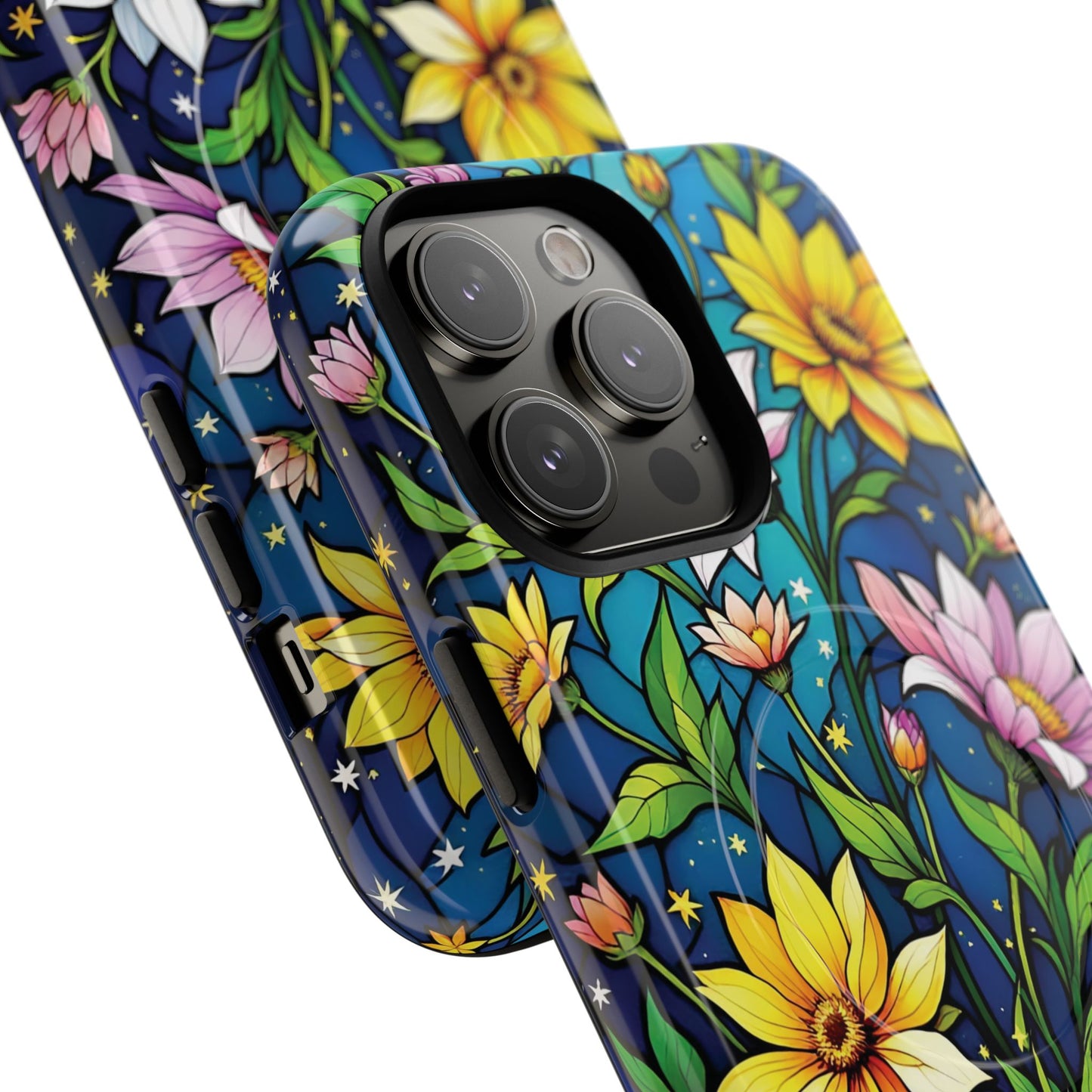 Flower Garden Stained Glass Phone Case, Tough Magnetic Cases, Floral Phone Cover, Durable Phone Accessories, Spring Gift, Birthday Present