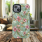 Aqua Bloom Serenity Tough iPhone Magnetic Cases, Cute Flower Design, Stylish Protection, Gift for Her, Trendy Accessories, iPhone MagSafe Accessory.