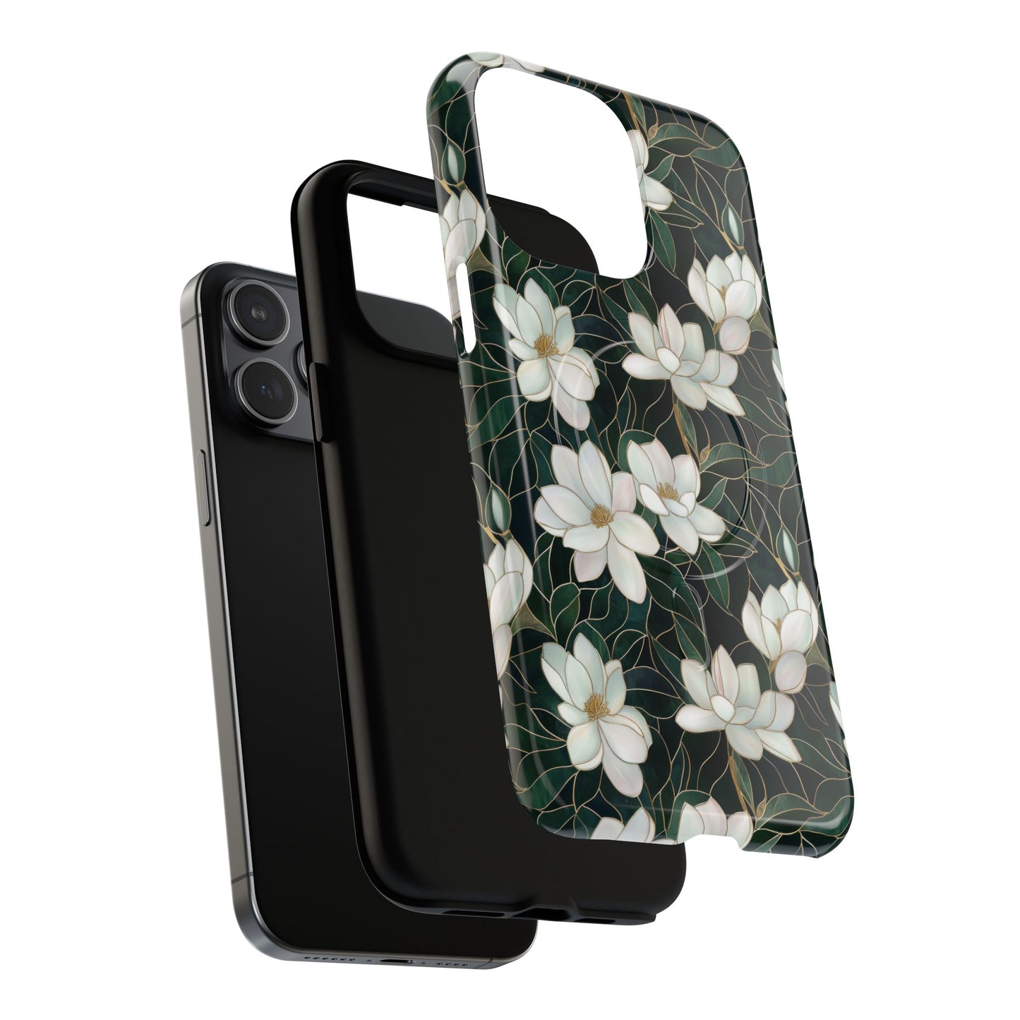 Midnight Magnolia Tough iPhone Magnetic Case, Stylish Stained Glass iPhone Protection, Nature Lover Gift, Spring Vibes