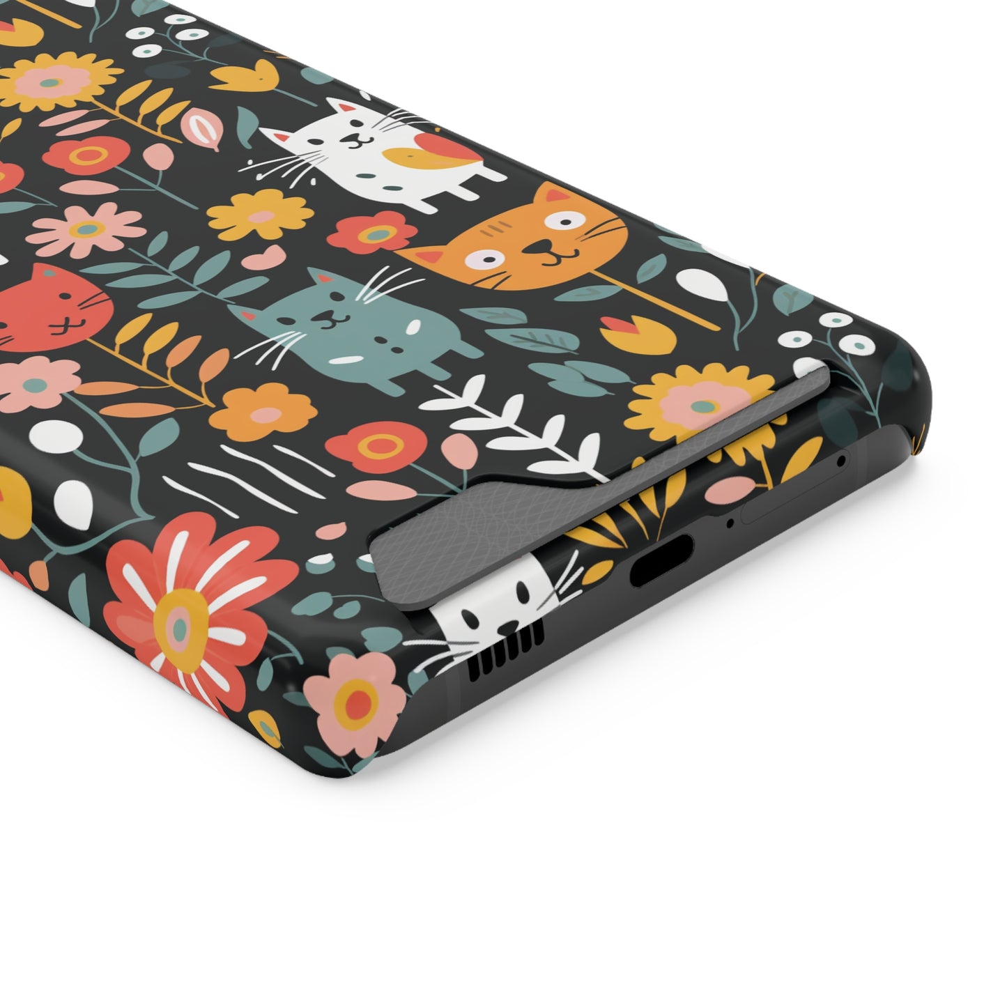 Whimsical Feline Garden iPhone and Samsung Case With Card Holder