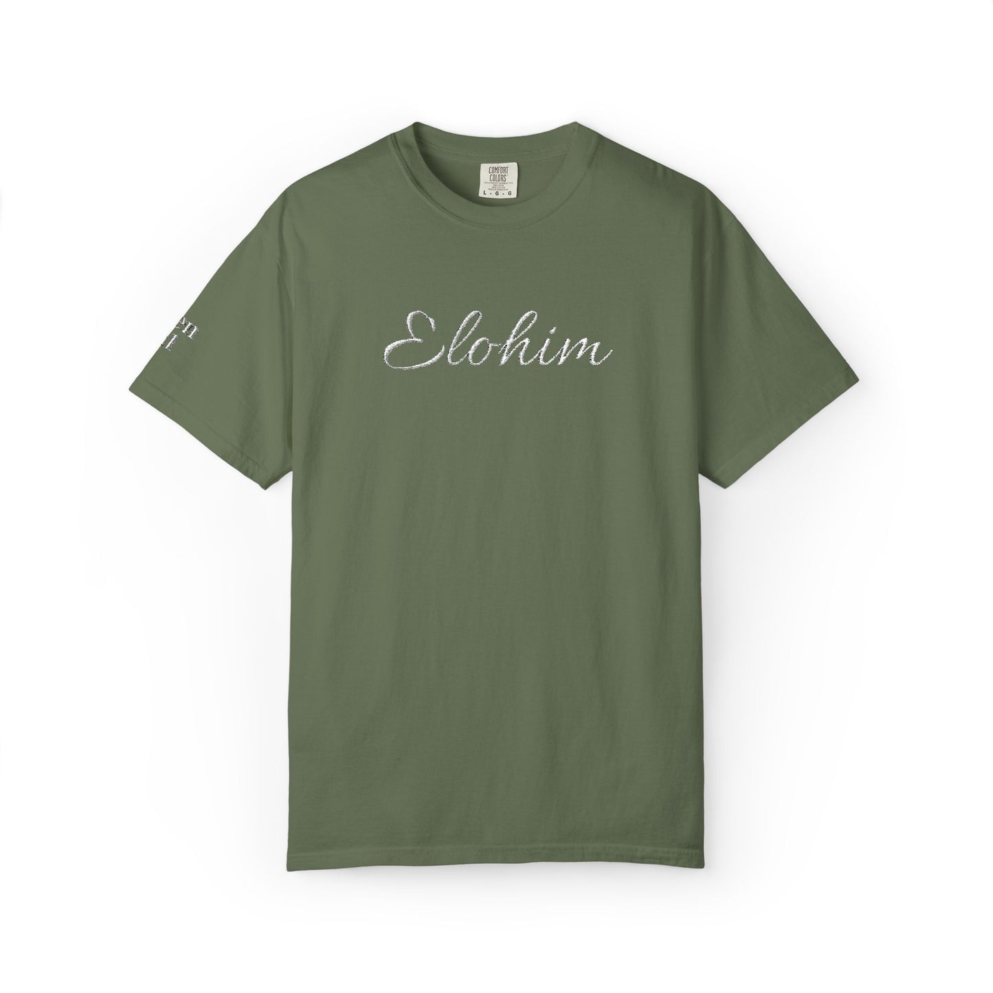 Embroidery 'ELOHIM, GENESIS 1:1' - Faith-Based Unisex Garment-Dyed Comfort Colors T-shirt, Faith Gift Tee, Religious Tee, Embroidery Tee.