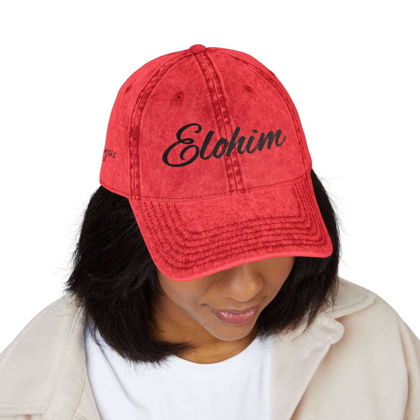 Vintage Embroidered Dad Cap with 'ELOHIM GENESIS 1:1' - Stylish Casual Hat, Gift for Him/Her, Summer Accessory, Trendy Streetwear, Spiritual Fashion