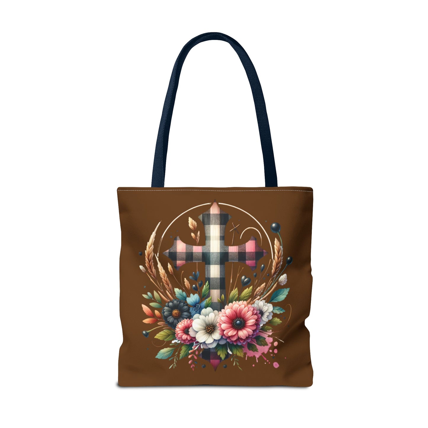 Faith and Floral Cross Heart Tote Bag