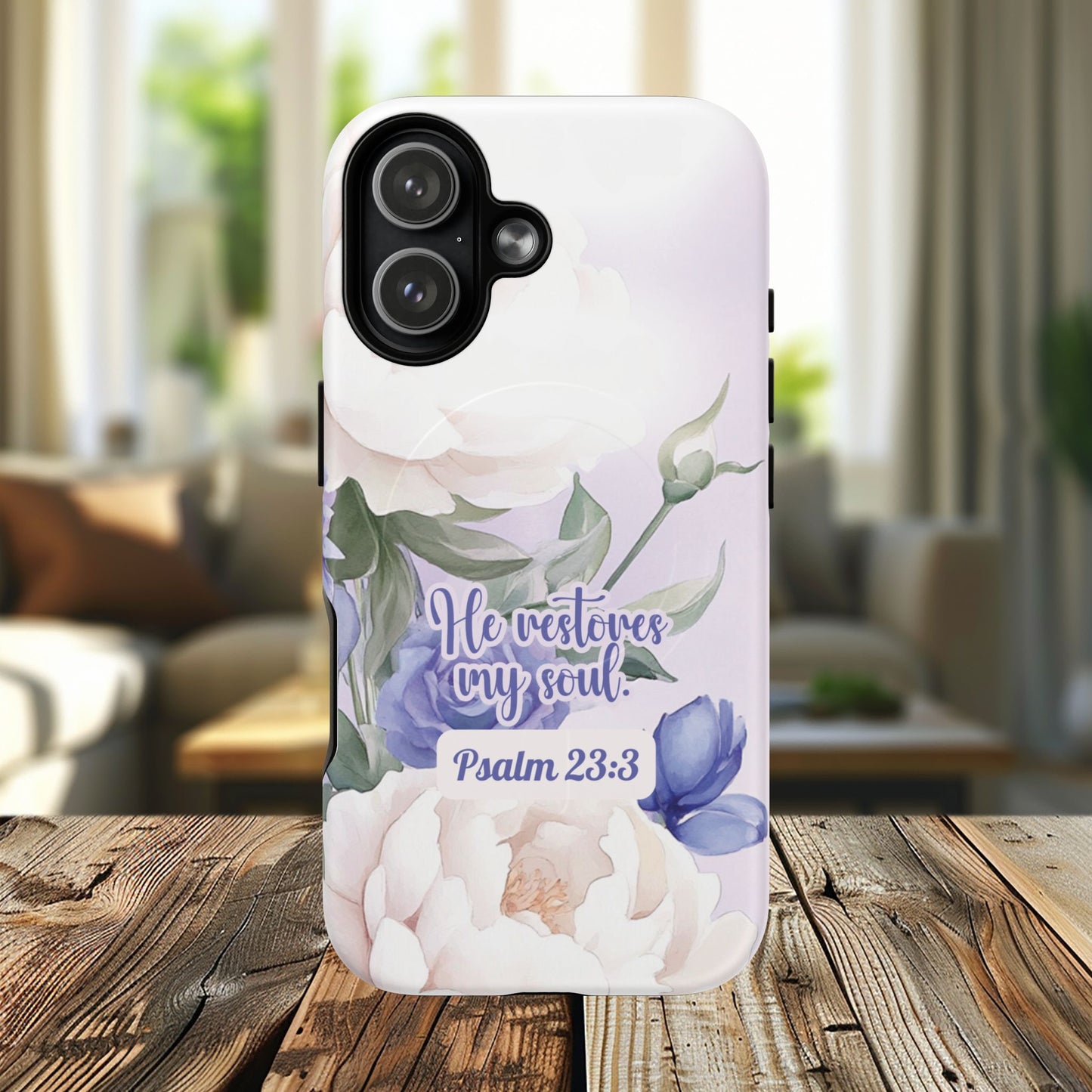 He Restores My Soul Tough iPhone Magnetic Cases, Christian Gift, MagSafe® iPhone® Tough Case, iPhone 13, 14, iPhone 15, iPhone 16, 17, Pro, Pro Max, Plus