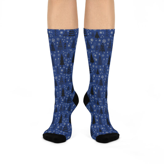 Winter Wonderland Navy Cushioned Crew Socks - Comfortable DTG Print One-Size Style