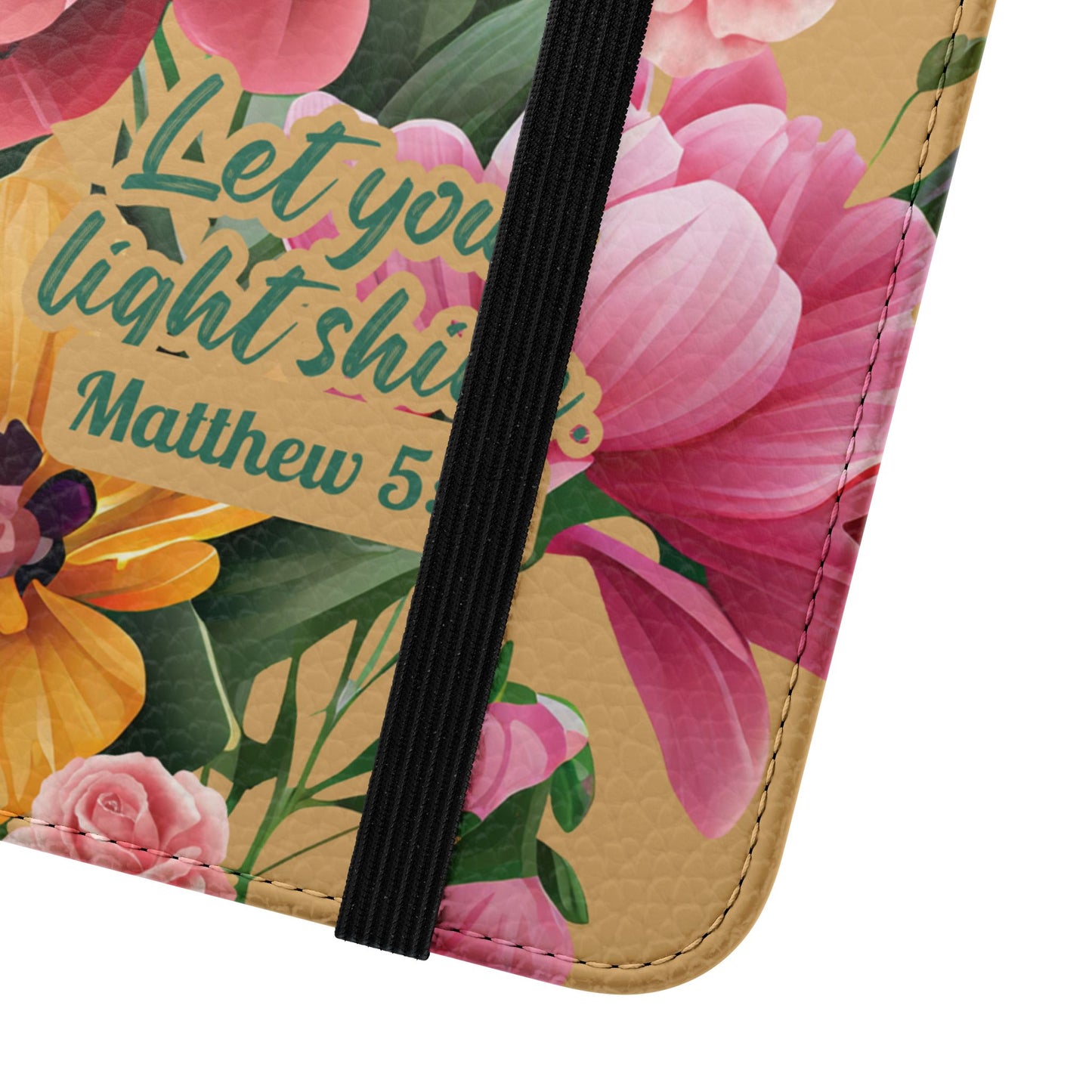 Floral Scripture Flip Case — "Let Your Light Shine" Wallet Phone Cover (Matthew 5:16)