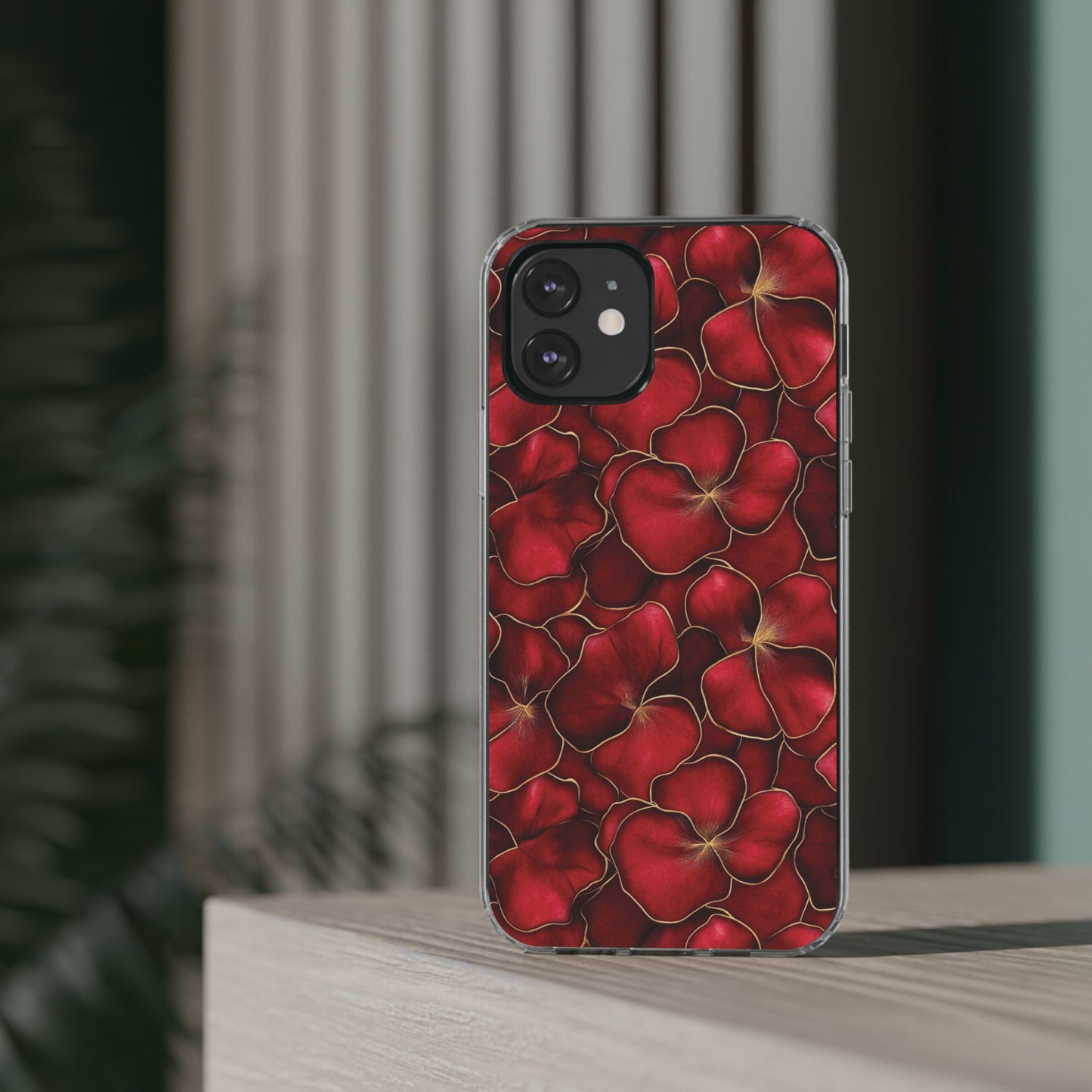 Velvet Petal Noir Floral Petal Clear Impact-Resistant iPhone and Samsung Case.