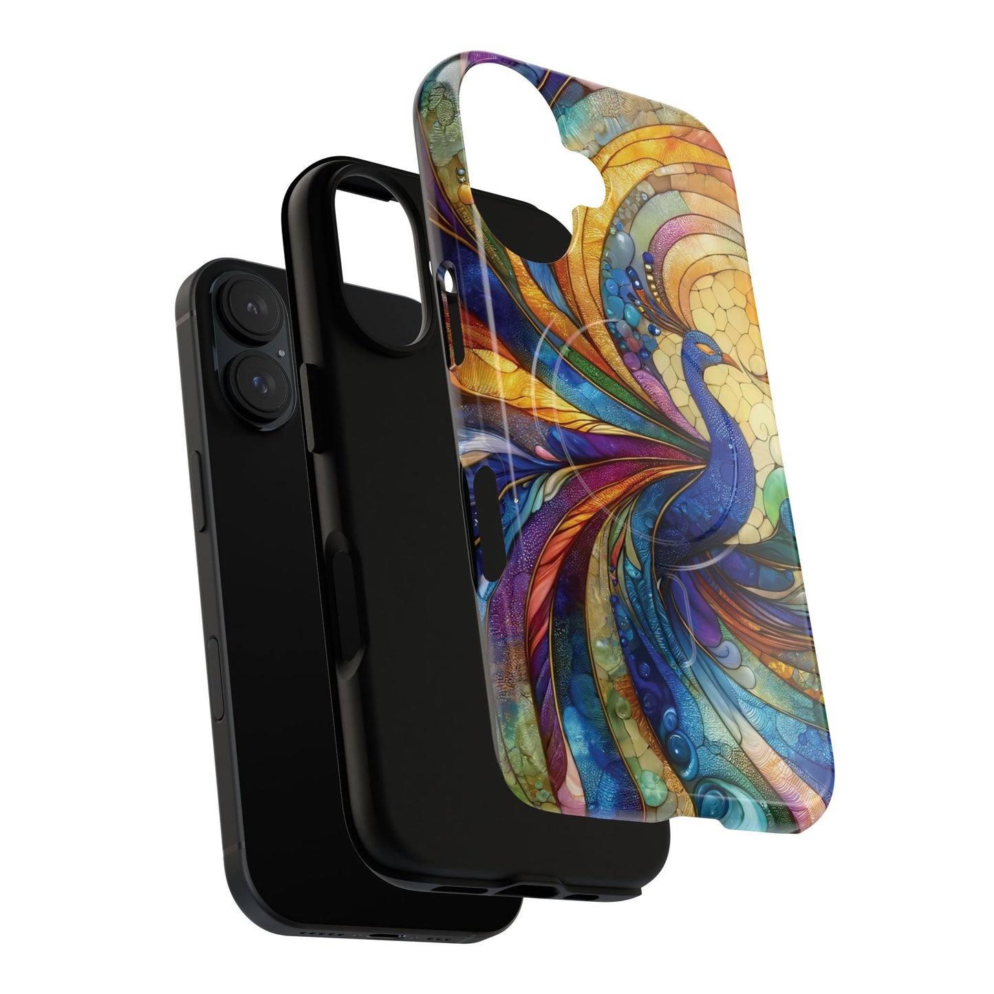 Mosaic Peacock Feathers Magnetic Phone Case, Tough Phone Shell, Vibrant Art Case, Gift for Her, Unique Phone Accessory, Wildlife Lover's Gift, Stained Glass Case.