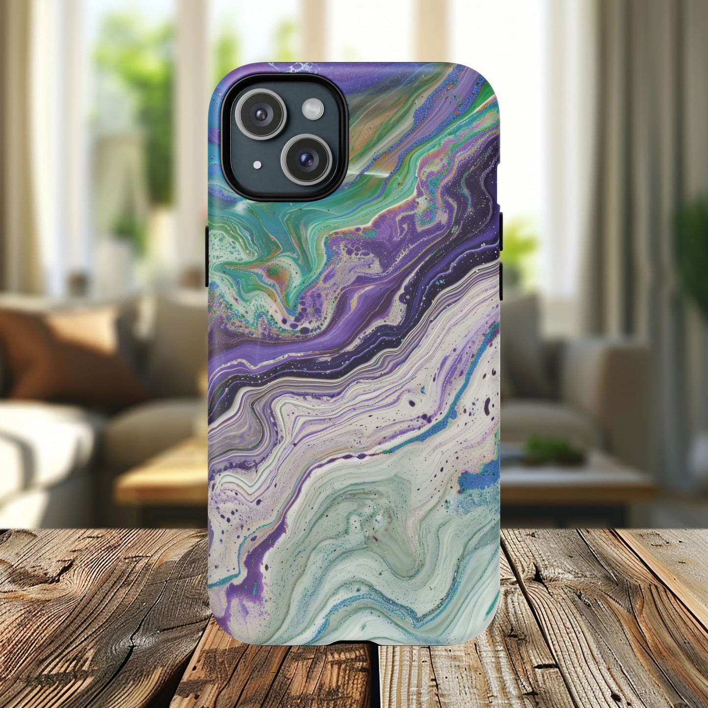 Stylish Purple Acrylic Tough Magnetic iPhone Cases, Unique Protective Cases for iPhone, Colorful Marble Design, Great Gift for iPhone Lovers