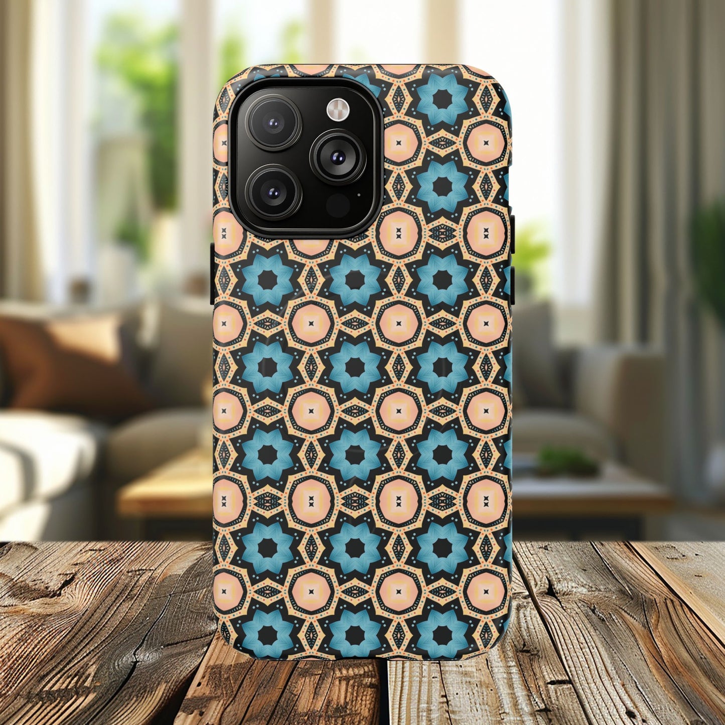Sahara Star Mosaic Colorful Geometric iPhone Cases, Tough Magnetic iPhone Cases, Vibrant Design iPhone Cover, Durable iPhone Protection, Stylish Tech Accessories.