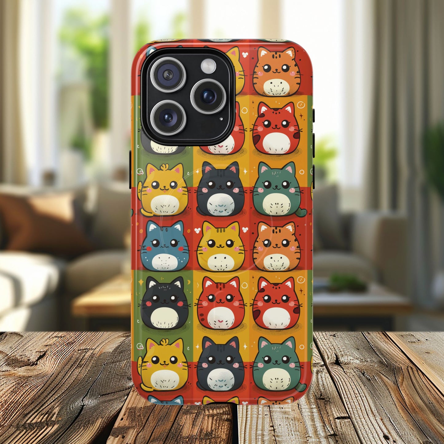 Cute Kawaii Cat iPhone Case, Tough Magnetic iPhone Case, Animal Lover Gift, Kawaii iPhone Cover, Fun Cat Design