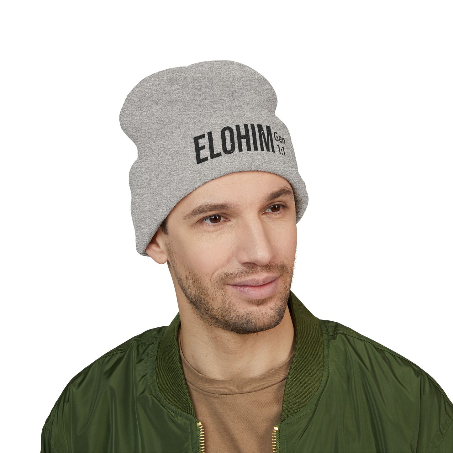 Embroidered 'ELOHIM, GENESIS 1:1' Classic Cuffed Beanie - Cozy Winter Hat, Streetwear Accessory, Personalized Gifts, Religious Apparel, Unisex Beanie