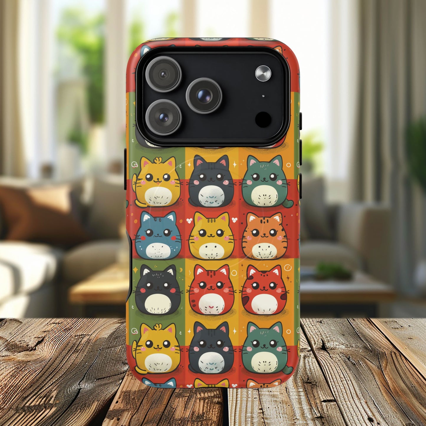 Cute Kawaii Cat iPhone Case, Tough Magnetic iPhone Case, Animal Lover Gift, Kawaii iPhone Cover, Fun Cat Design