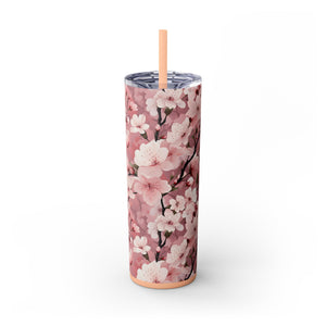 Cherry Blossom Skinny Tumbler with Straw - 20oz Floral Drinkware