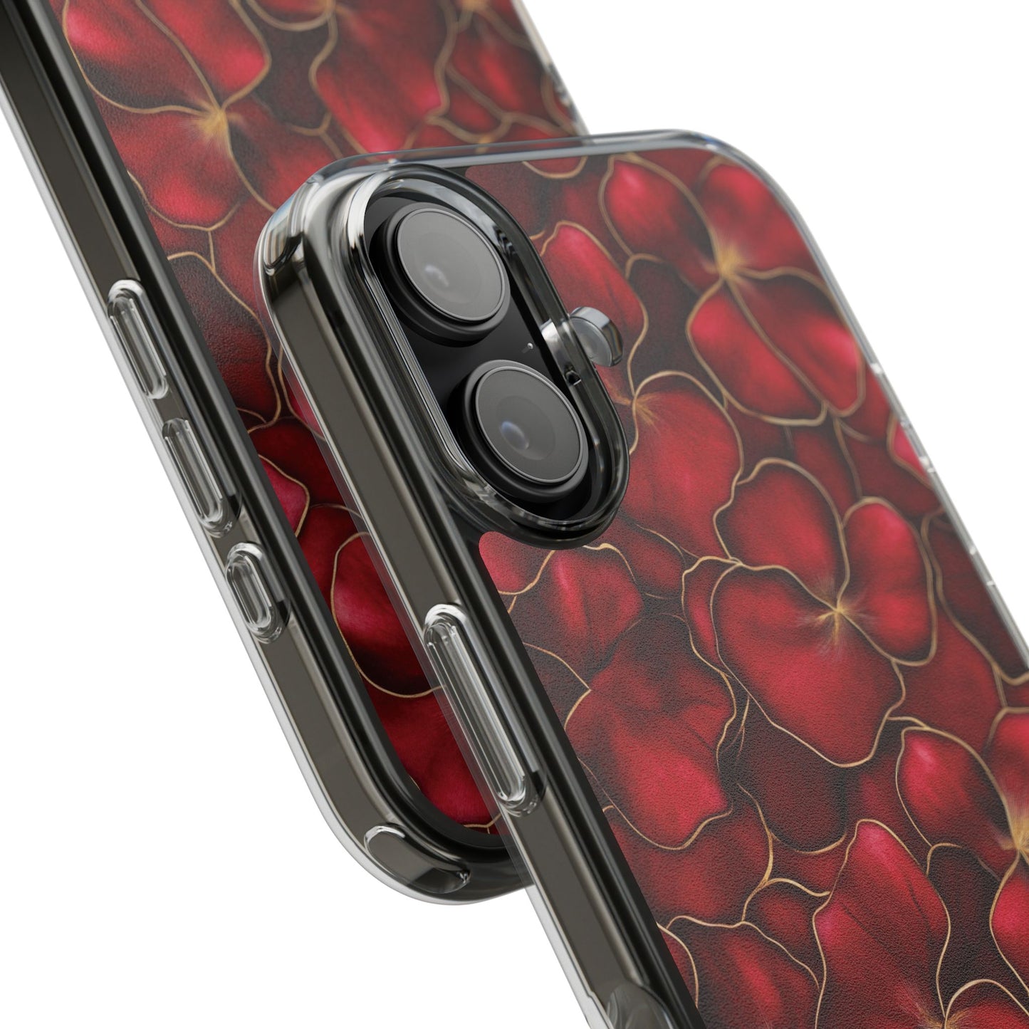 Velvet Petal Noir Floral Petal Clear Impact-Resistant iPhone and Samsung Case.