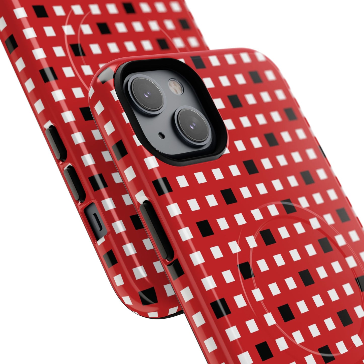 Crimson Gridlock Tough iPhone Magnetic Cases, Durable iPhone Accessories, Gift for Tech Lovers, Modern Design
