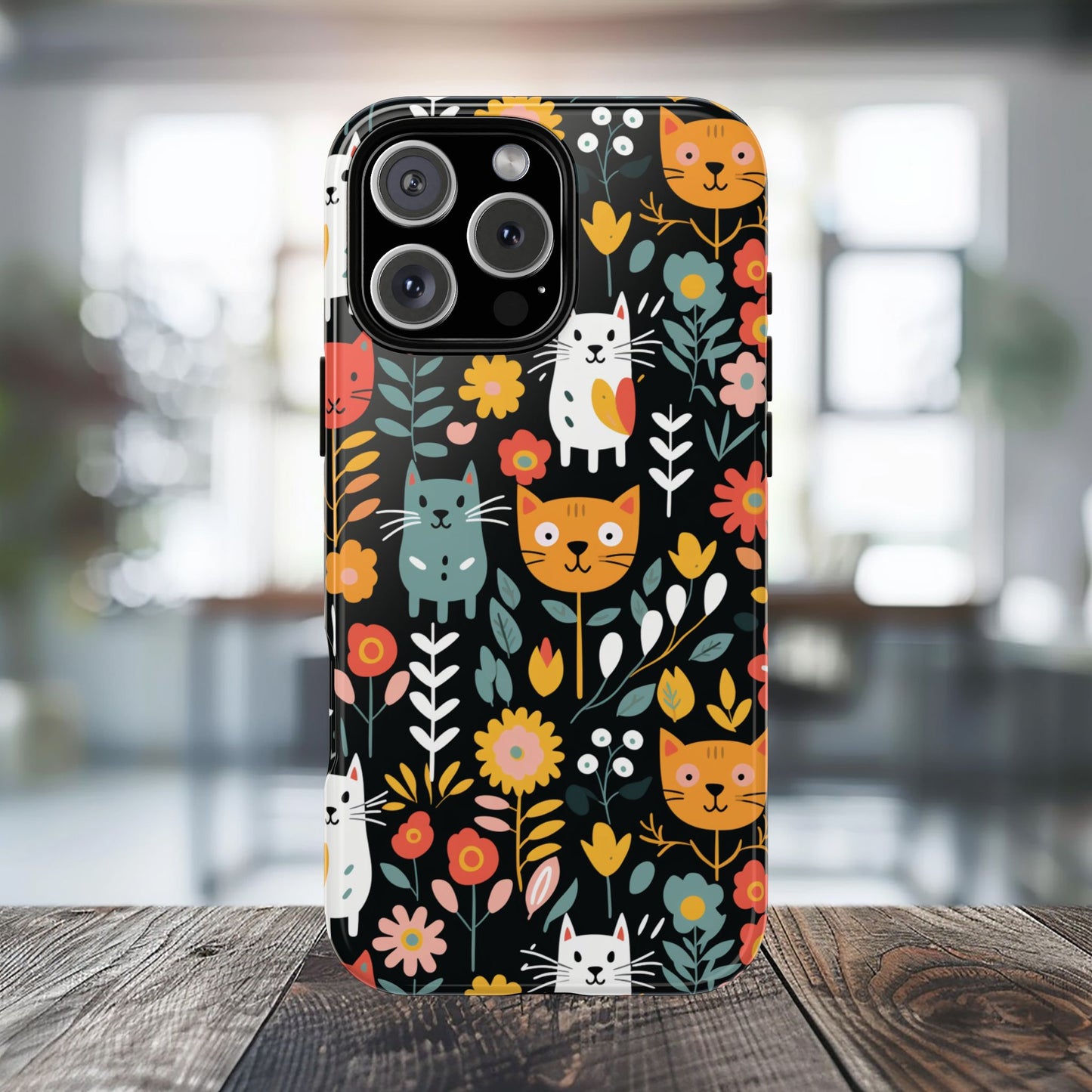 Whimsical Feline Garden iPhone, Samsung or Google Pixel Tough Cases