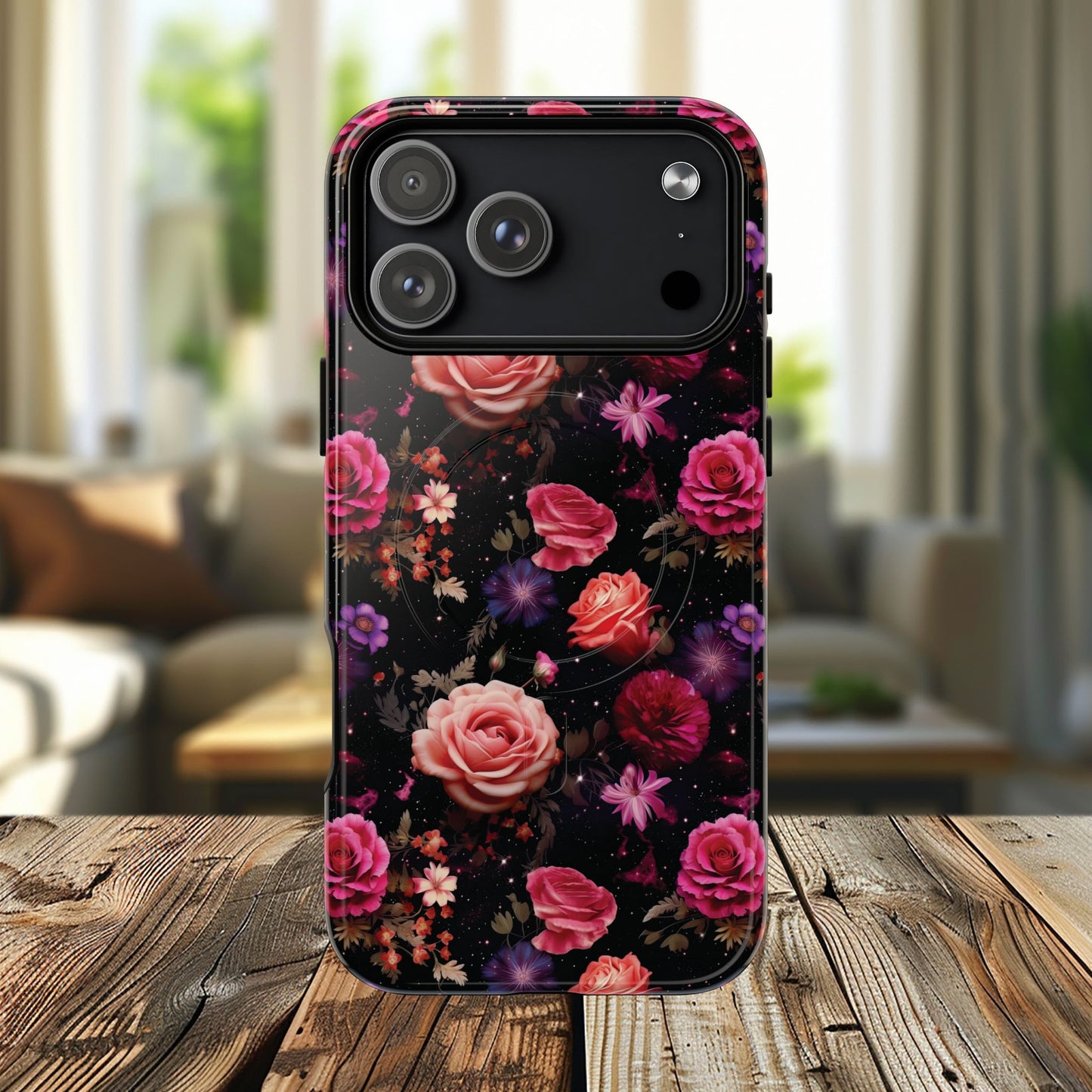 Starry Rose Garden Tough Magnetic Phone Case, Stylish Phone Cover, Gift for Her, Elegant Floral Design, Durable Phone Accessories