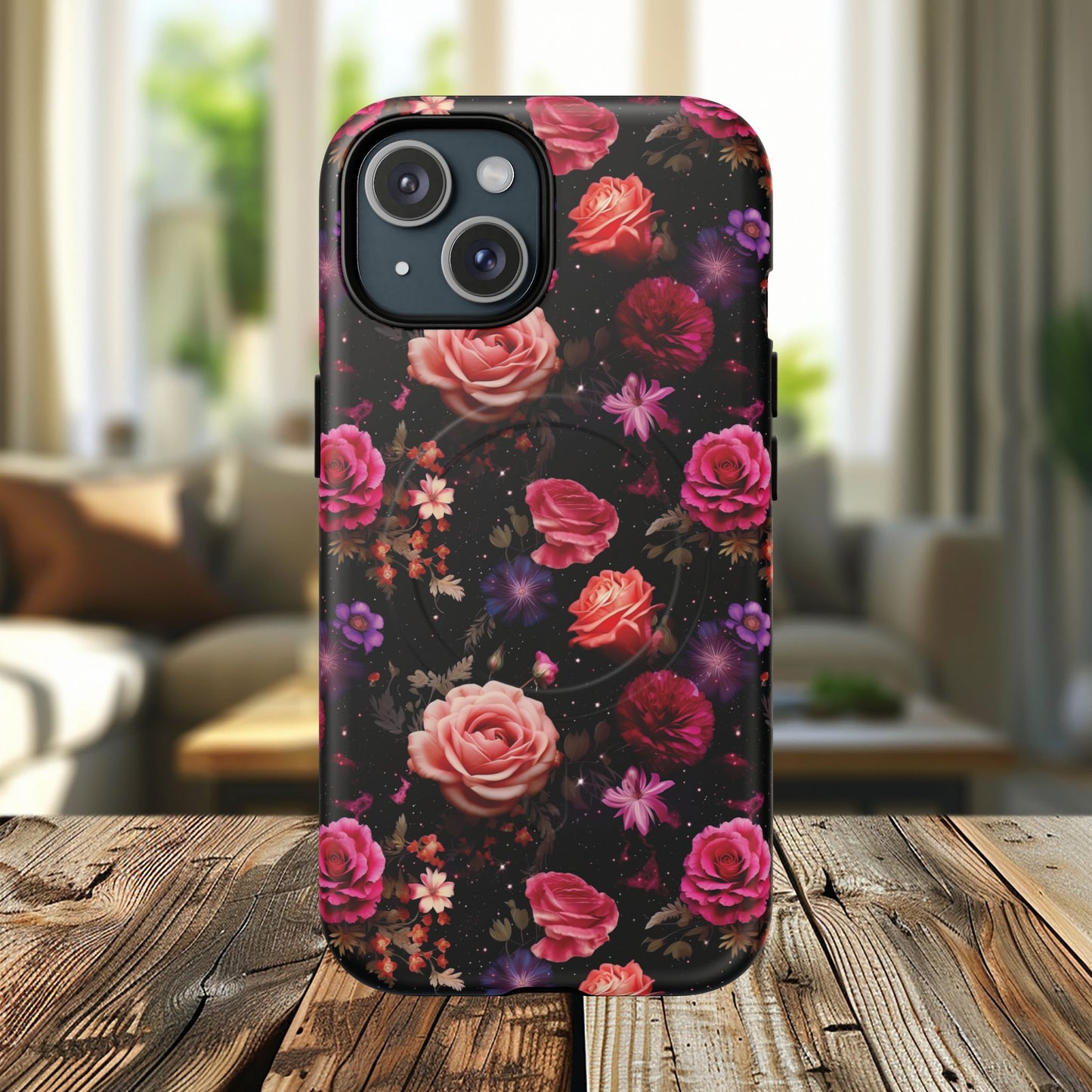 Starry Rose Garden Tough Magnetic Phone Case, Stylish Phone Cover, Gift for Her, Elegant Floral Design, Durable Phone Accessories