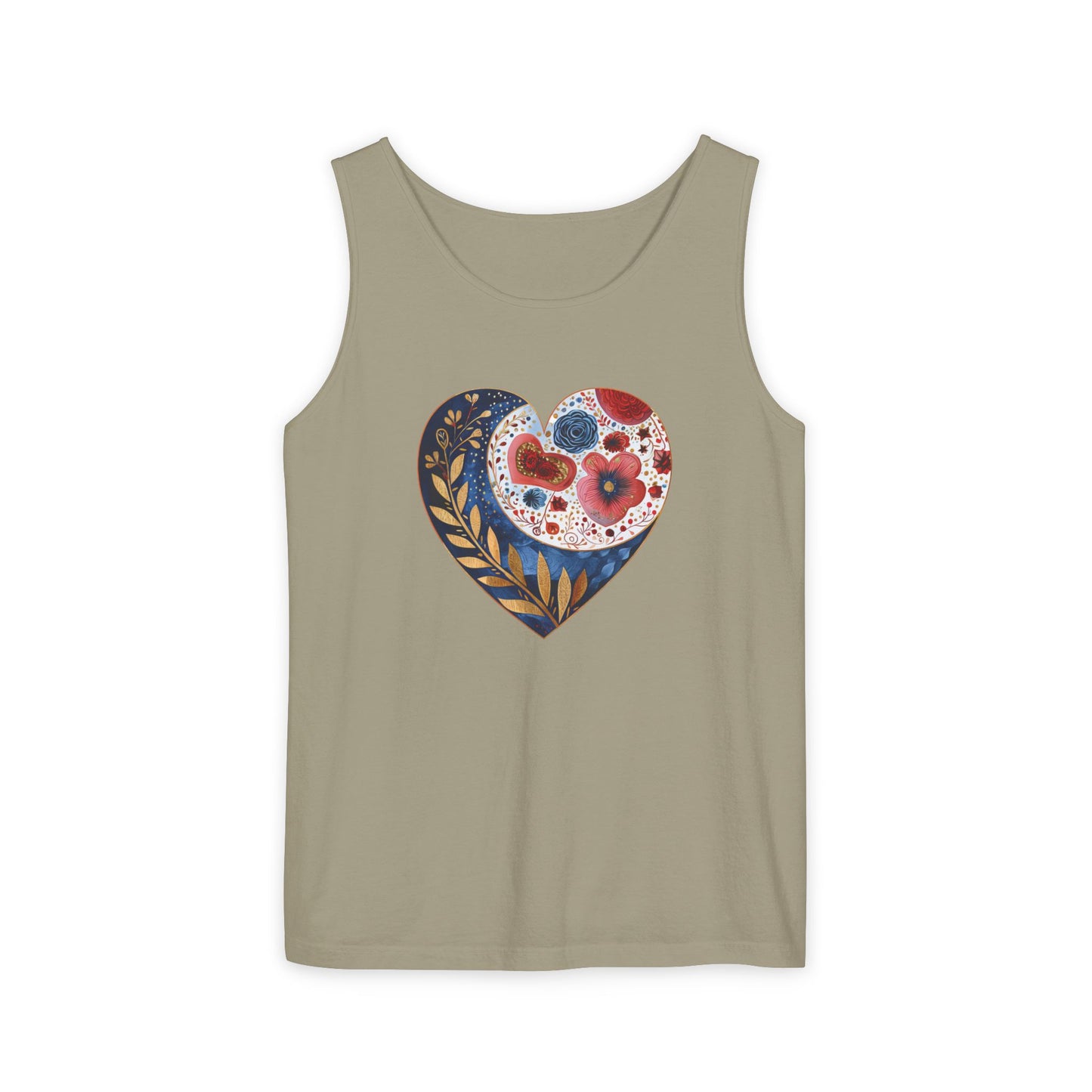 Floral Hearts Unisex Garment-Dyed Tank Top