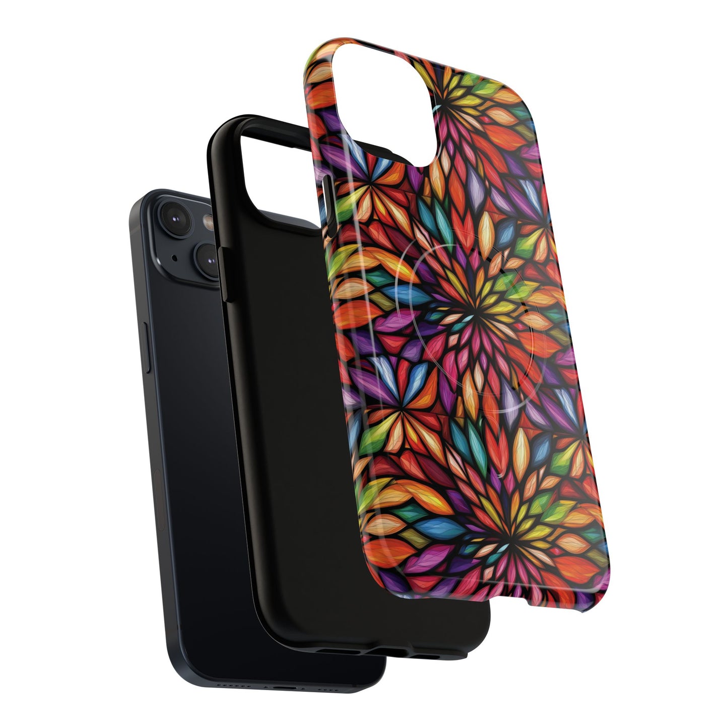 Prism Bloom Tough iPhone Magnetic Case, Stained Glass  MagSafe Cases, iPhone Accessory, Floral Design, Unique Gift, iPhone Protection