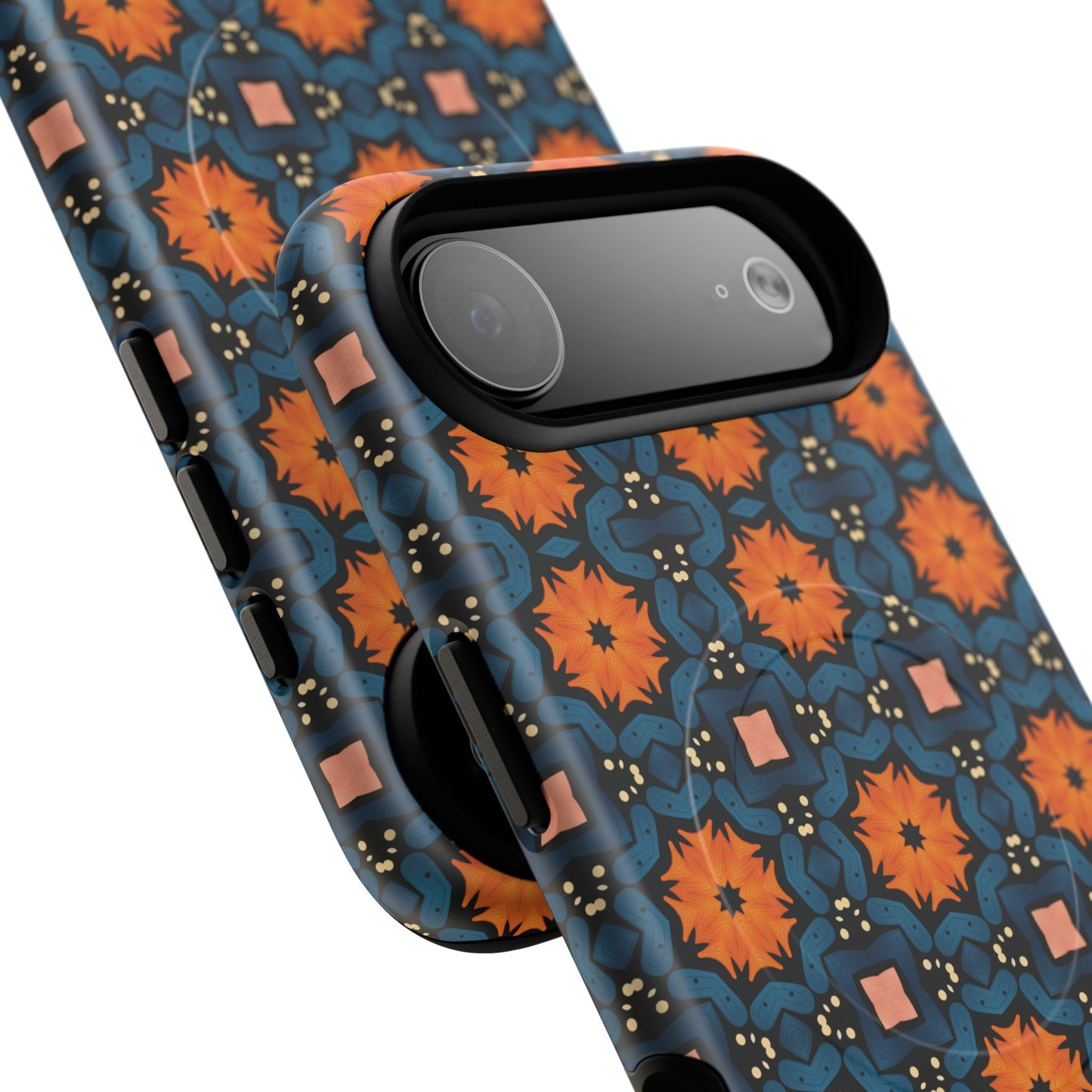 Saffron Tile Bloom Vibrant Floral Tough Magnetic iPhone Case, Durable iPhone Cover, Gift for Her, Floral Design, Unique iPhone Protection.