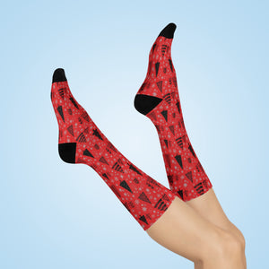 Winter Wonderland Red Cushioned Crew Socks - Comfortable DTG Print One-Size Style