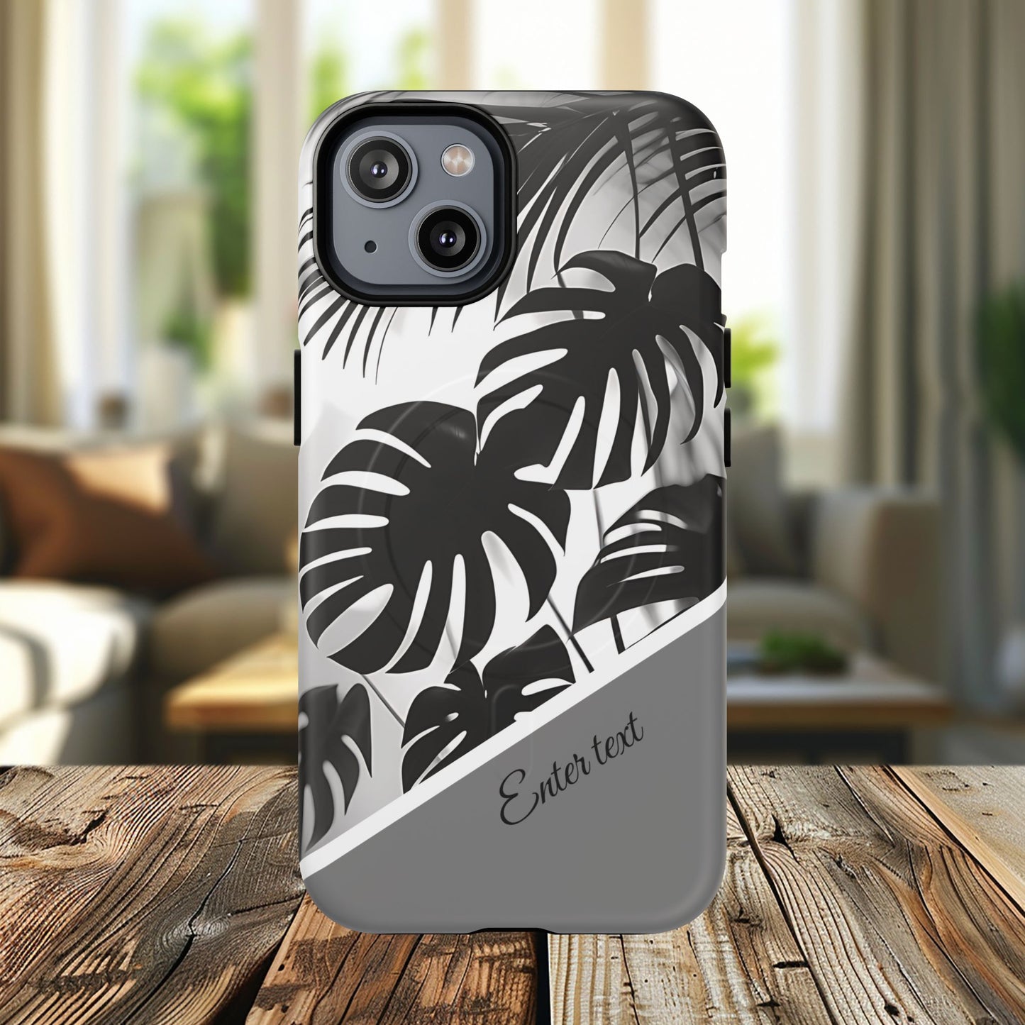 Personalized Monochrome Monstera Tropical Phone Case - Tough Magnetic MagSafe® Cases, Gifts for Nature Lovers, Stylish Phone Accessories, Gifts for Her.