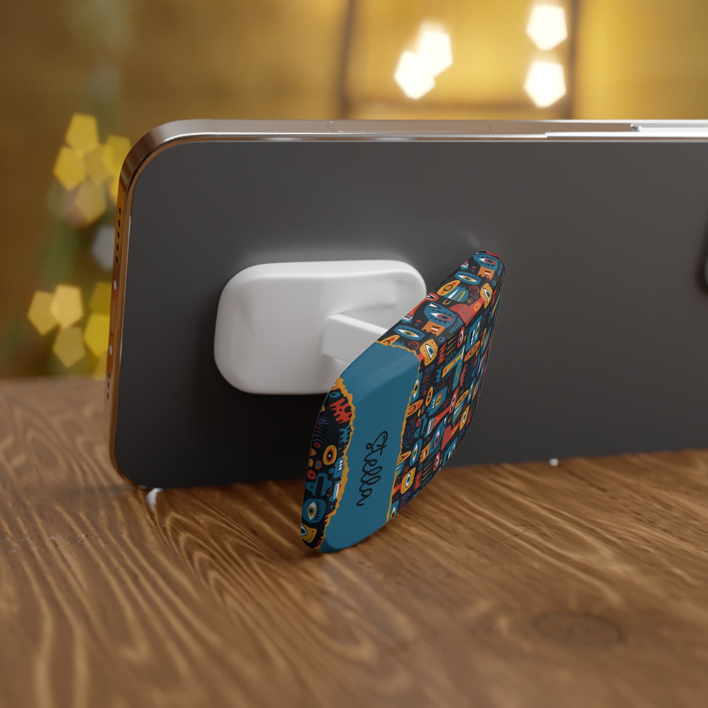 Personalized Phone Grip – Colorful Abstract Faces Design (Custom Name)