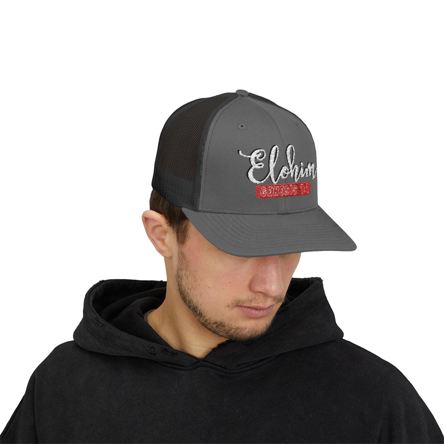 Script Embroidery ''Elohim'' Faith Snapback Trucker Cap - Religious Hat, Stylish Accessory, Gift for Believers, Casual Wear, Outdoor Events, Faith-Based, Name of GOD.