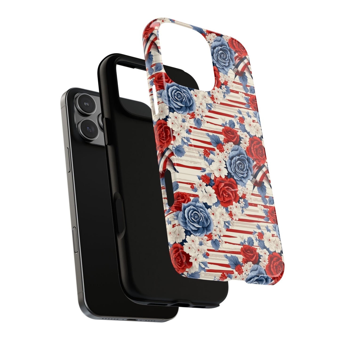 Floral Freedom Tough iPhone Magnetic Case, Red Blue Flower Design,  iPhone MagSafe® compatibility Cover, Best Gift for Her, Holiday Present
